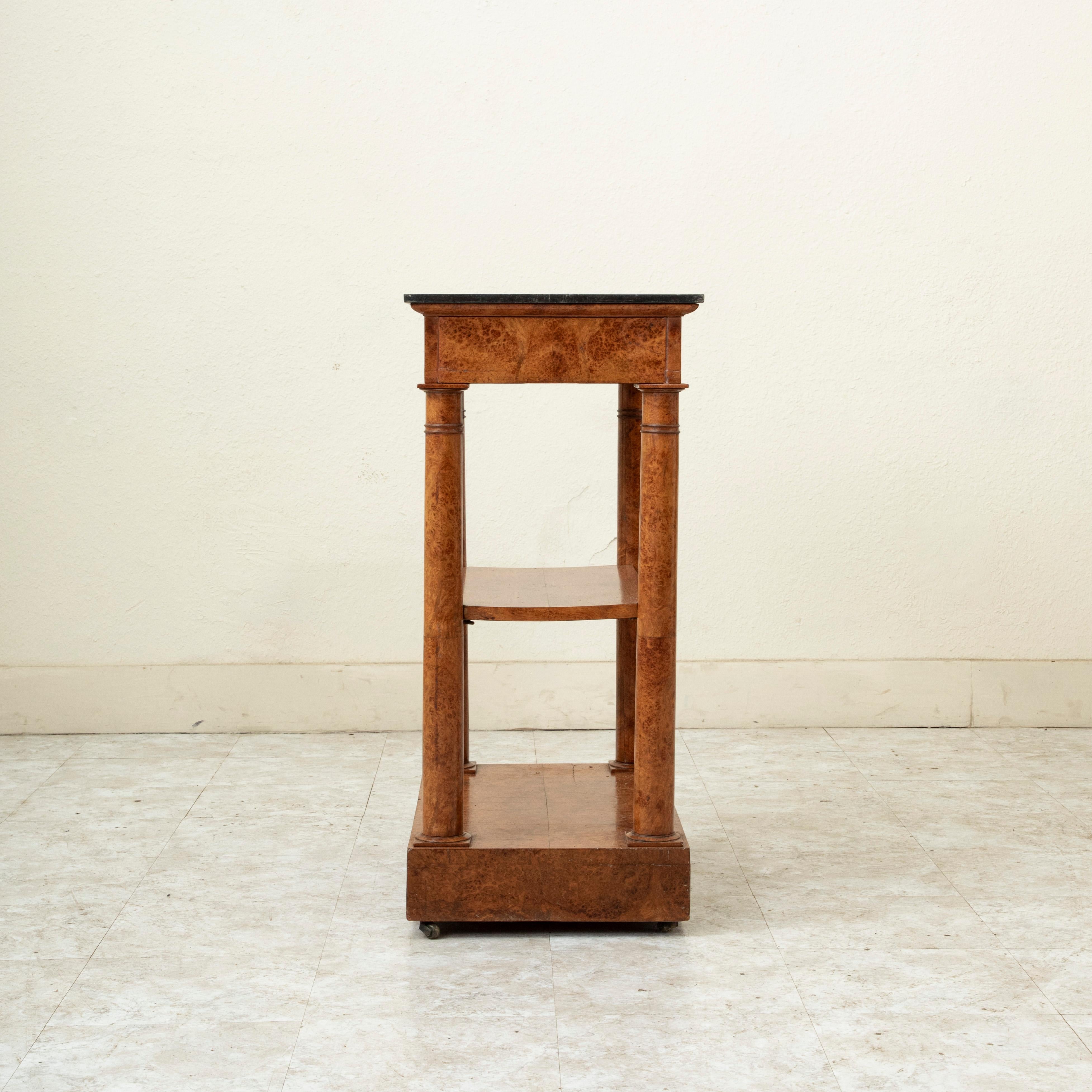 Early 19th century French Empire Period Burl Elm Console Table with Marble Top For Sale 2