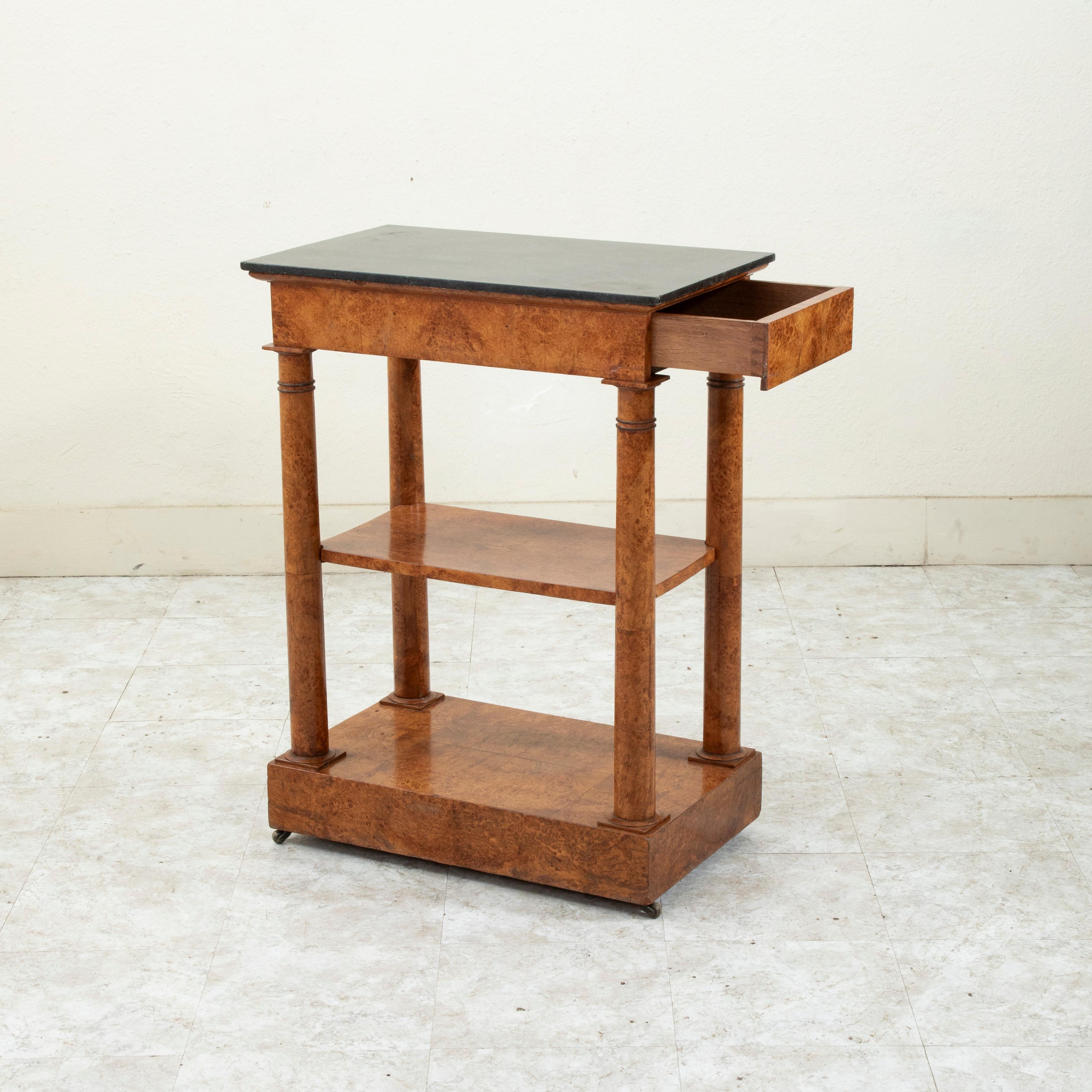 Early 19th century French Empire Period Burl Elm Console Table with Marble Top For Sale 3