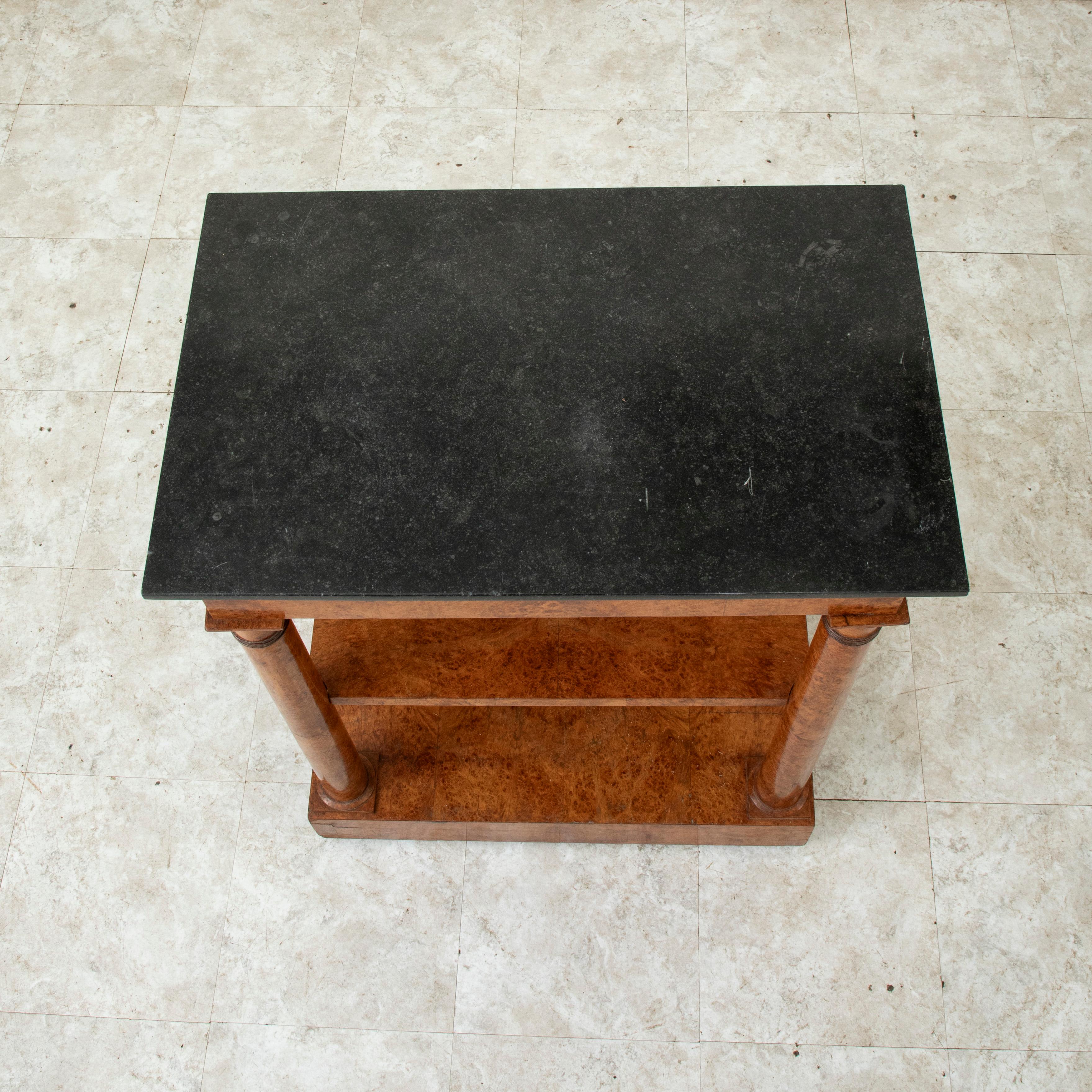 Early 19th century French Empire Period Burl Elm Console Table with Marble Top For Sale 4