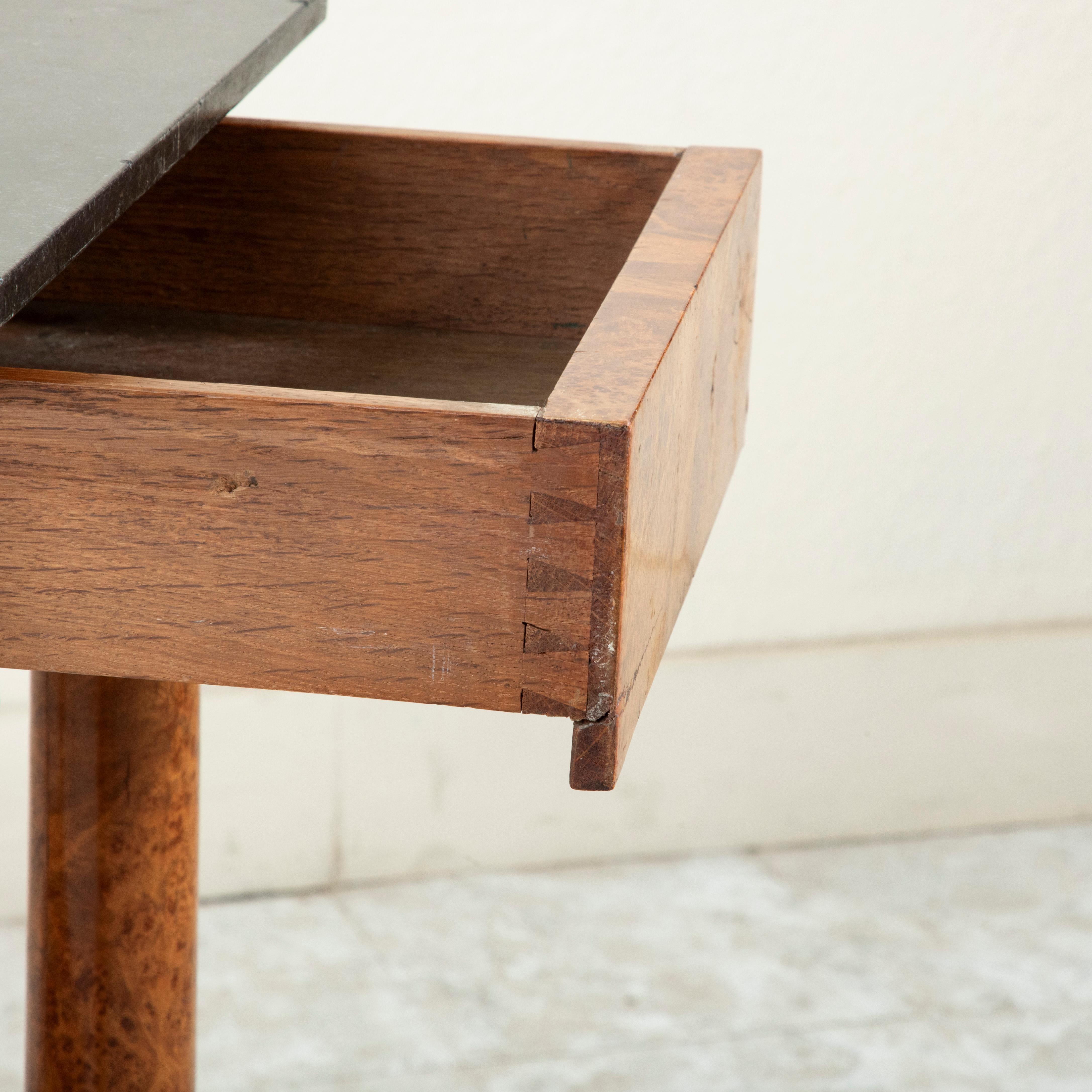 Early 19th century French Empire Period Burl Elm Console Table with Marble Top For Sale 5