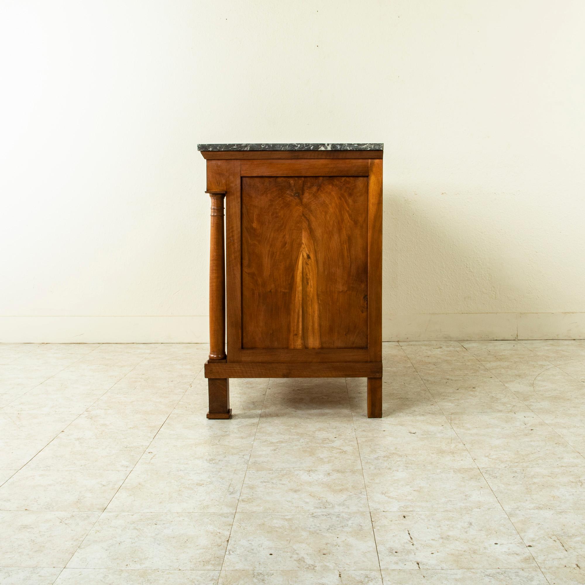 Bronze Early 19th Century French Empire Period Burl Walnut Commode or Chest, Marble Top