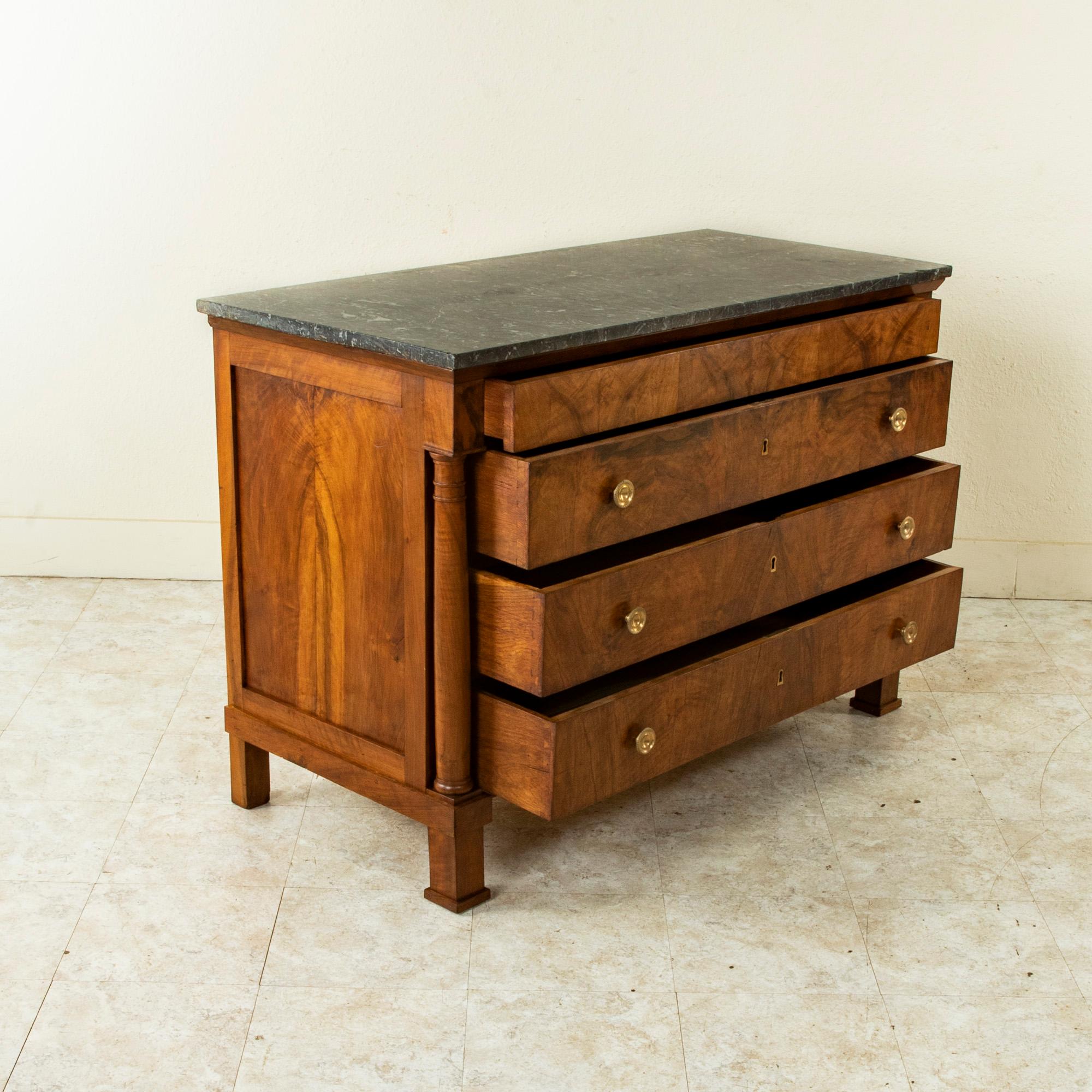 Early 19th Century French Empire Period Burl Walnut Commode or Chest, Marble Top 3