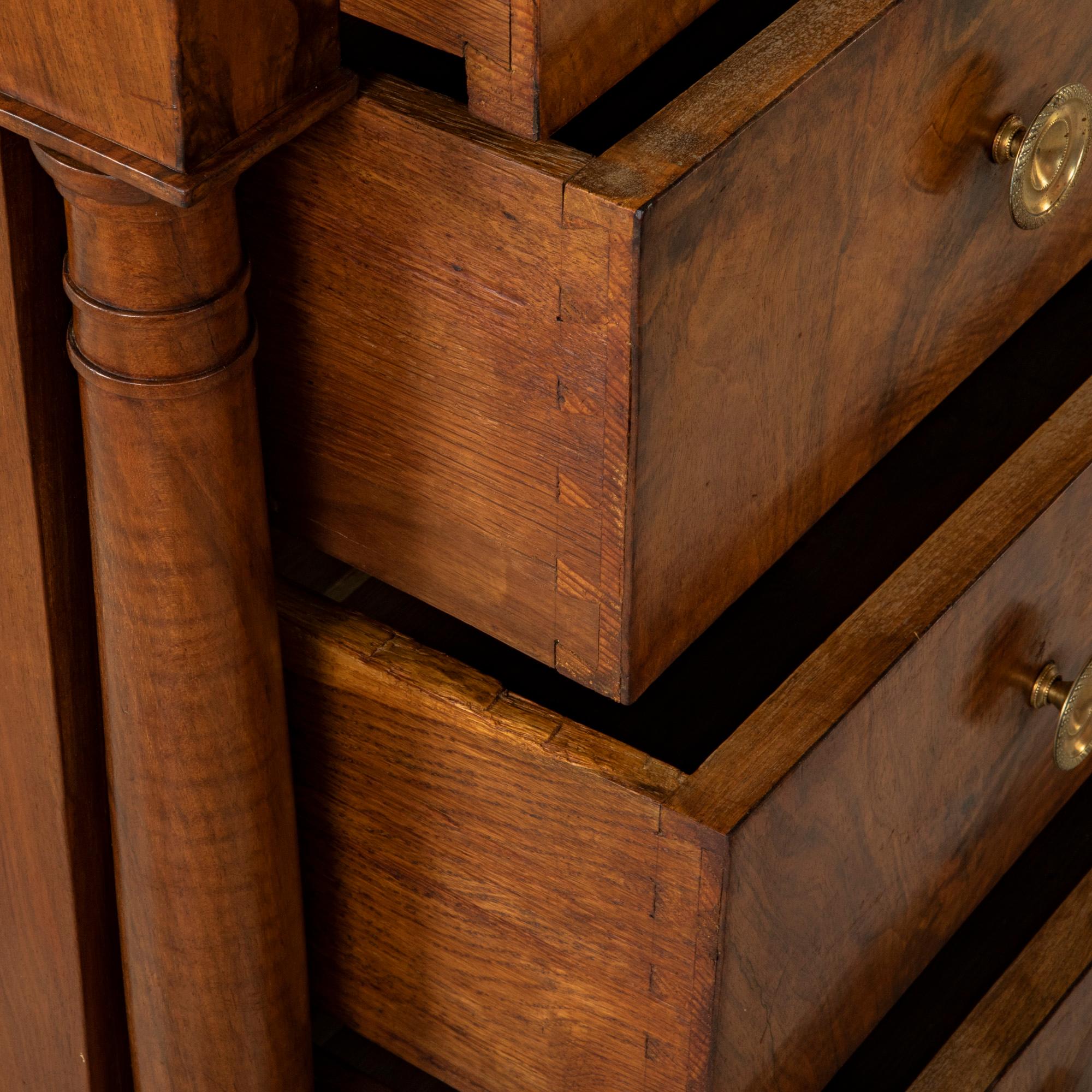 Early 19th Century French Empire Period Burl Walnut Commode or Chest, Marble Top 4