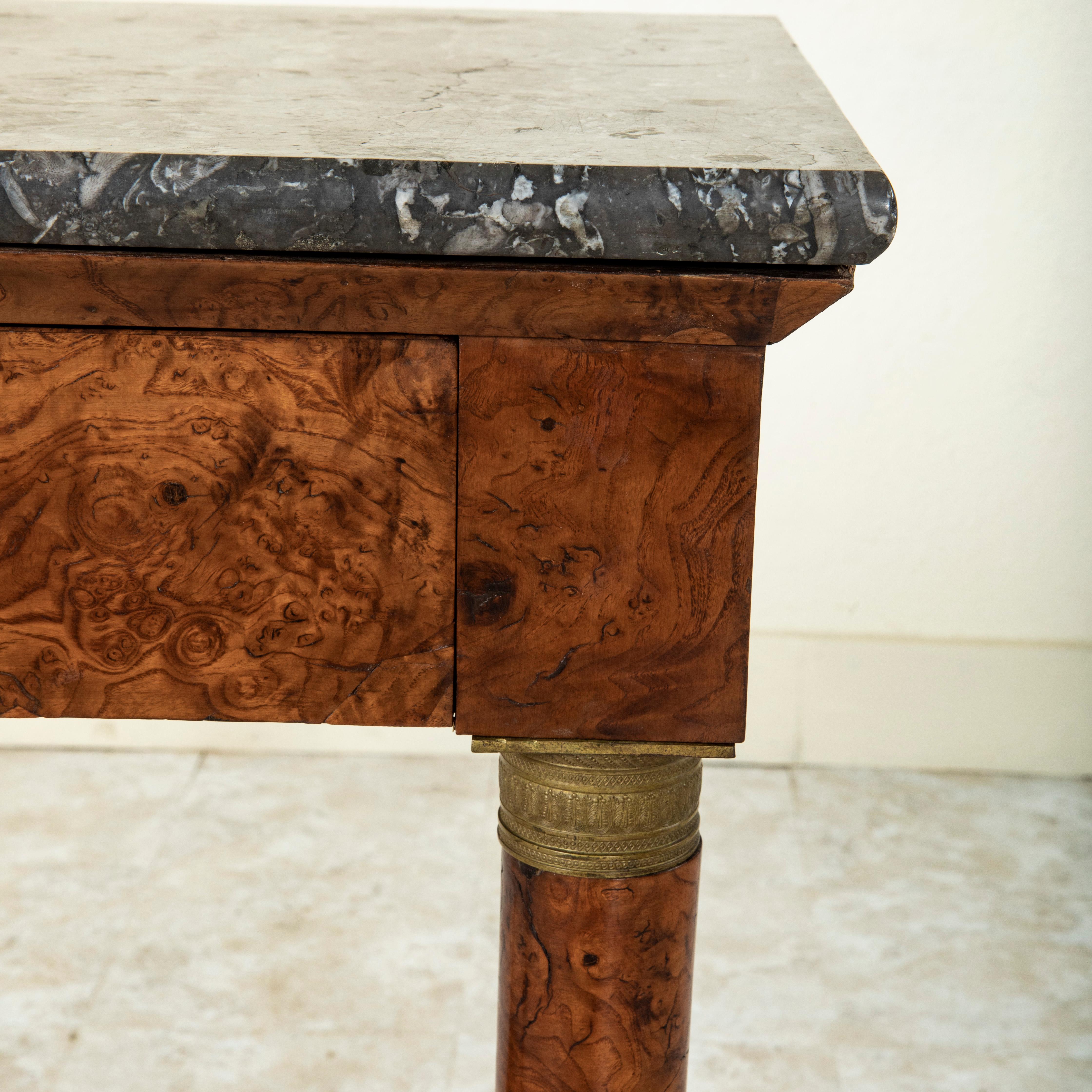 Early 19th Century French Empire Period Burl Walnut Console Table, Marble Top 8
