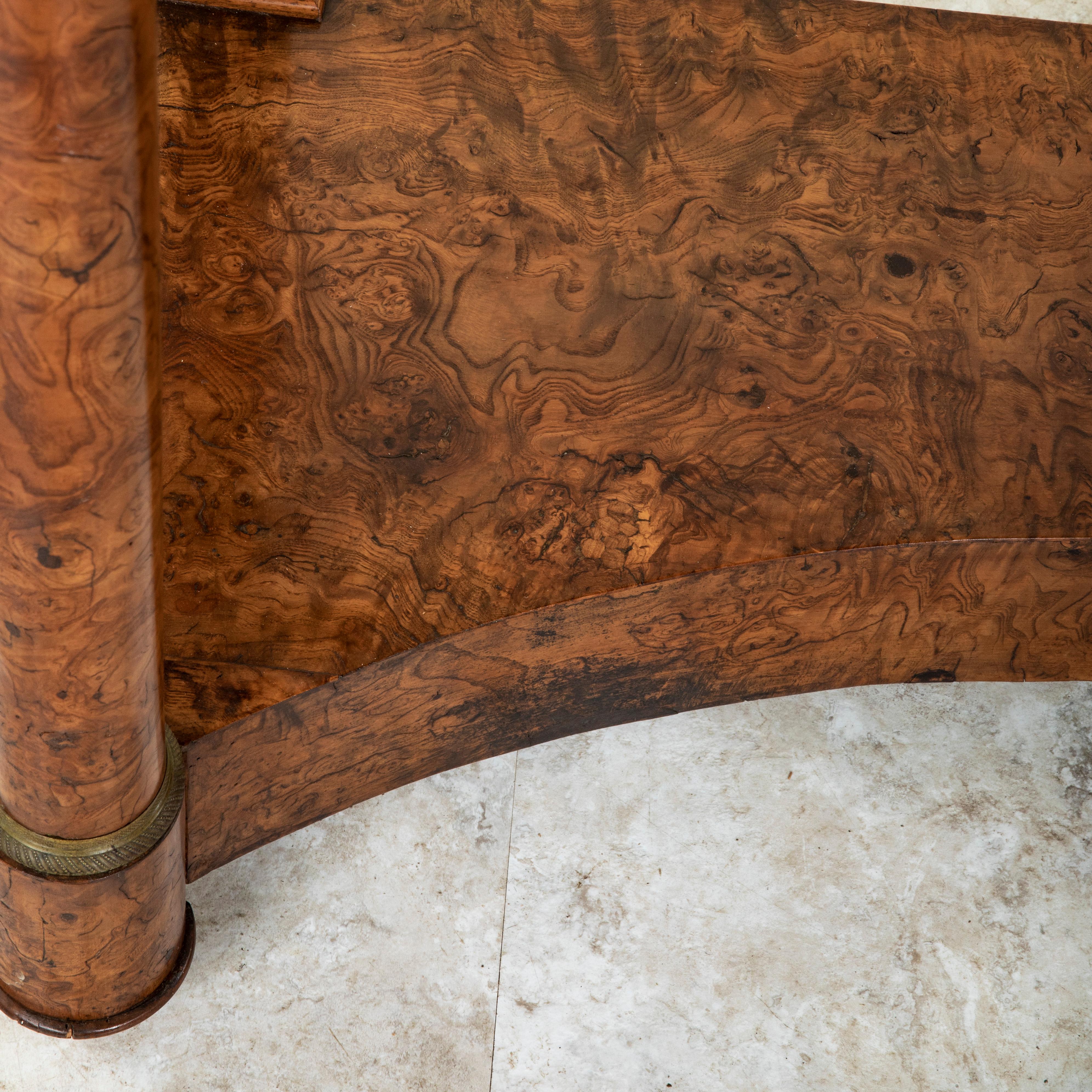 Early 19th Century French Empire Period Burl Walnut Console Table, Marble Top 11