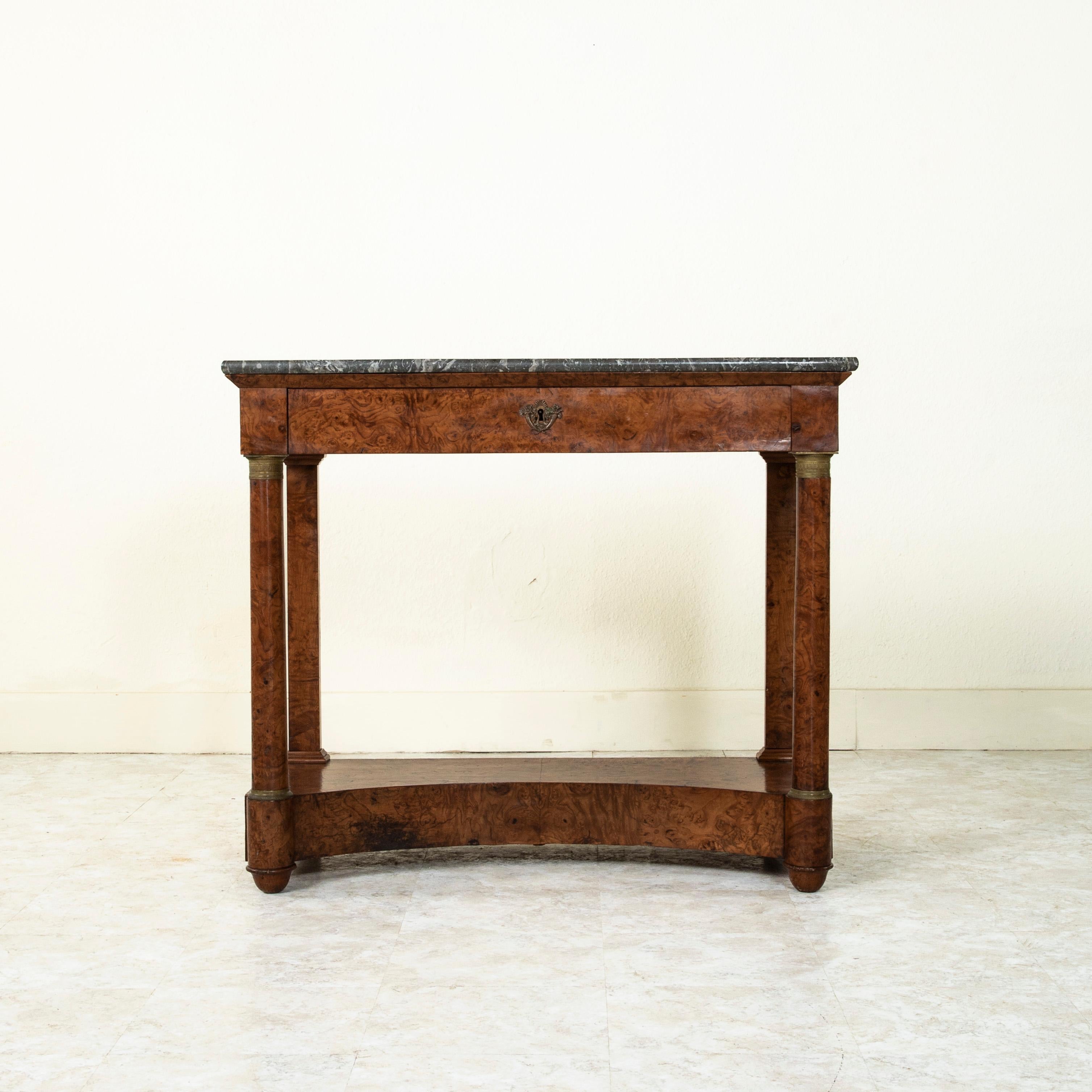 Early 19th Century French Empire Period Burl Walnut Console Table, Marble Top In Good Condition In Fayetteville, AR