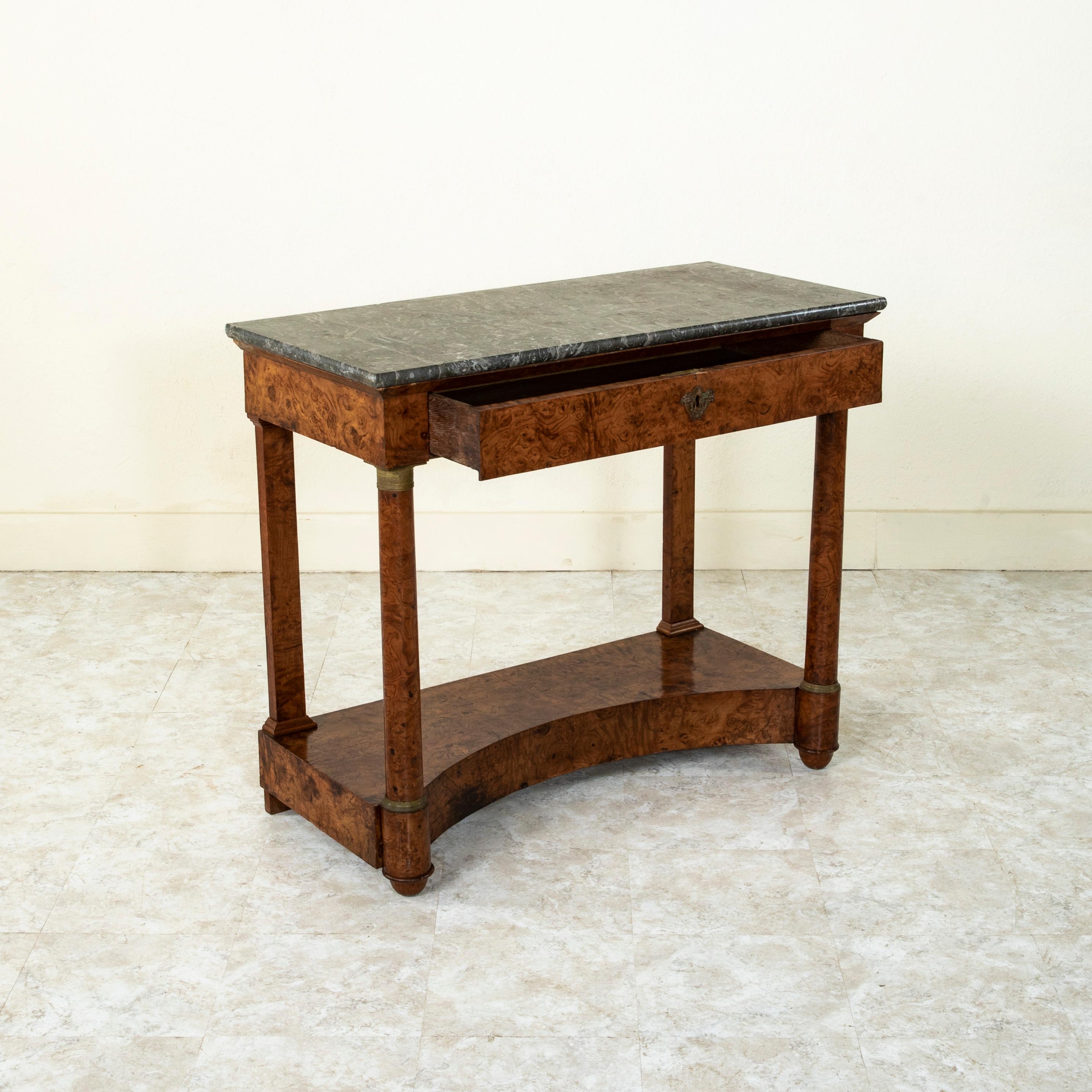 Early 19th Century French Empire Period Burl Walnut Console Table, Marble Top 3