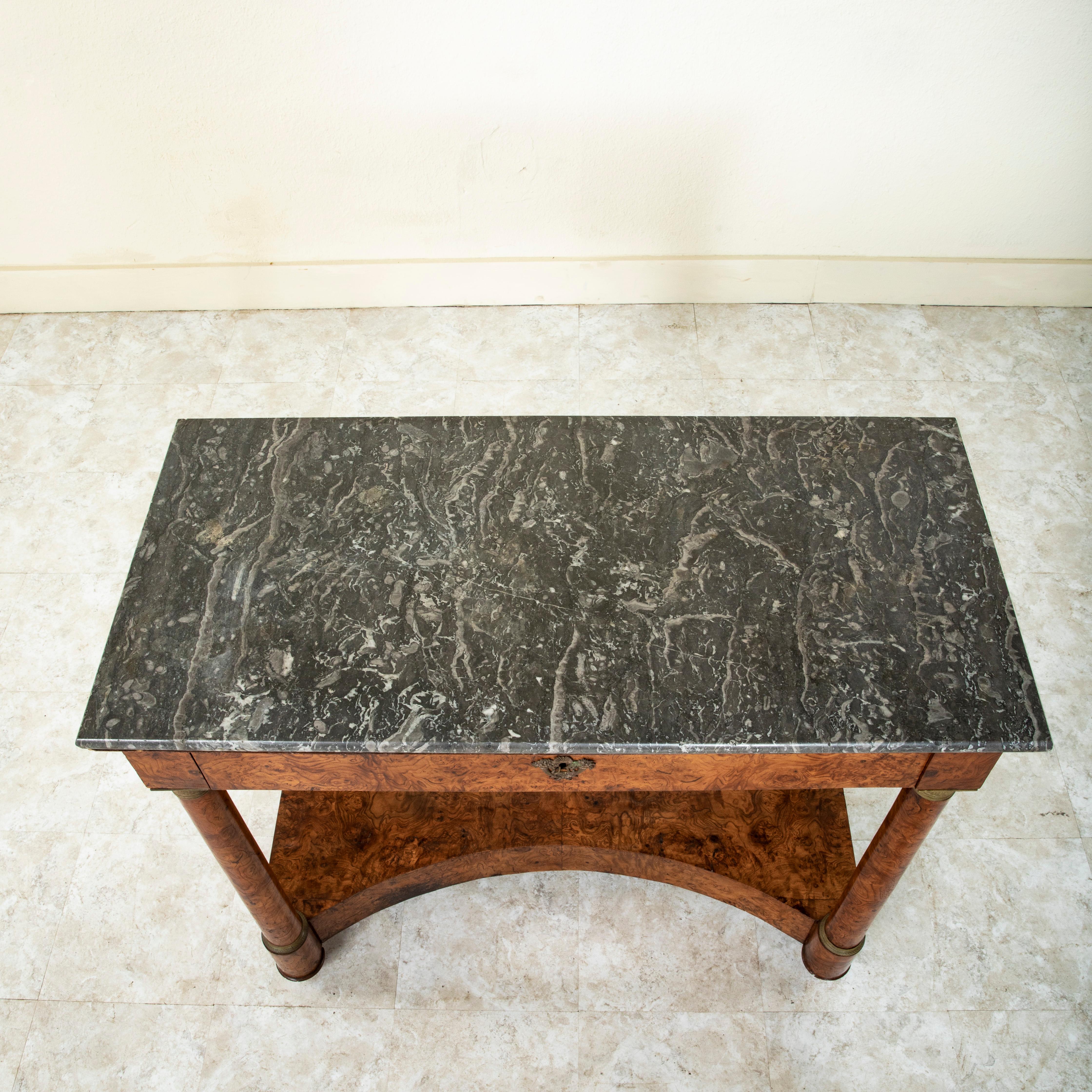 Early 19th Century French Empire Period Burl Walnut Console Table, Marble Top 5