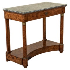 Early 19th Century French Empire Period Burl Walnut Console Table, Marble Top