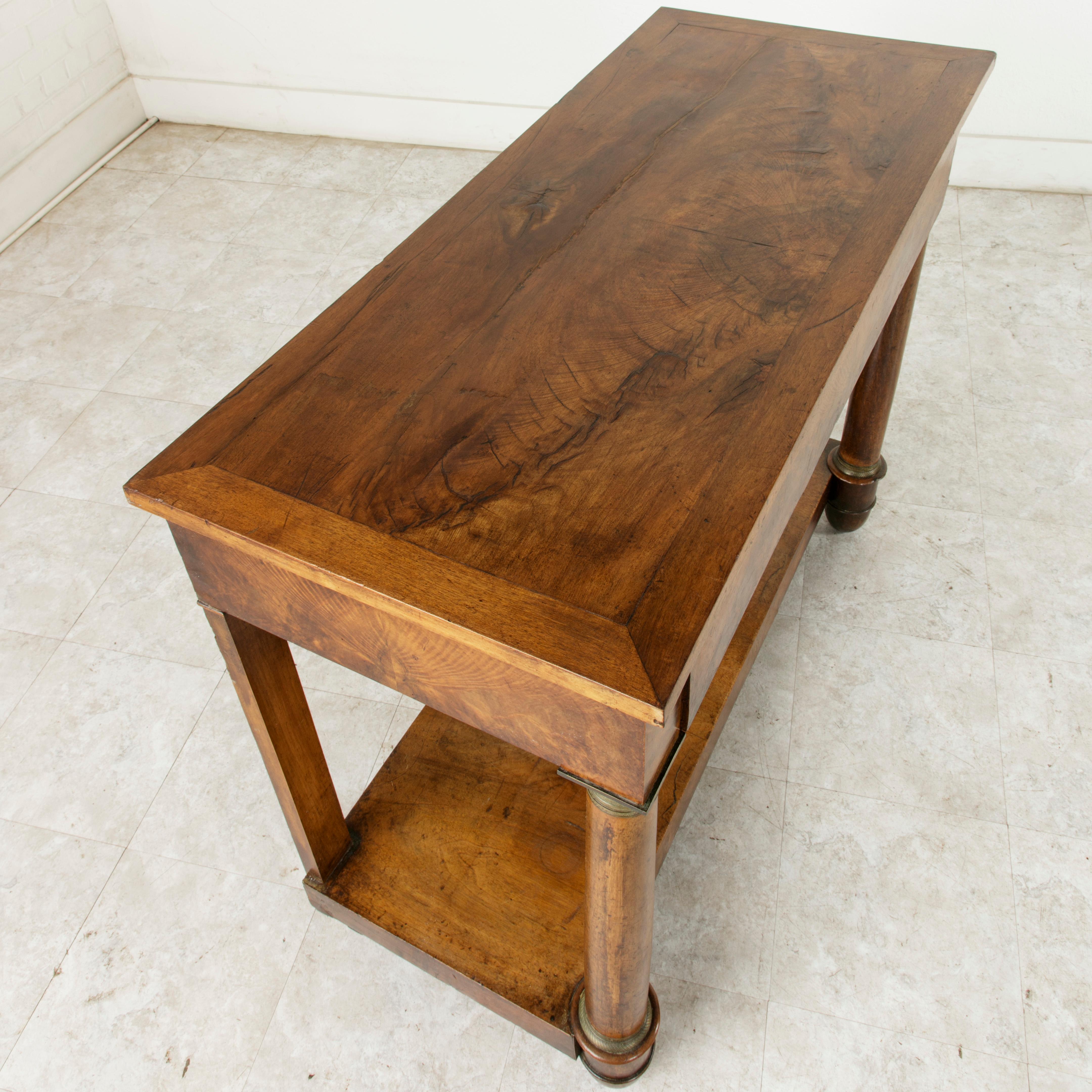 Early 19th Century, French Empire Period Burl Walnut Console Table with Drawer 7