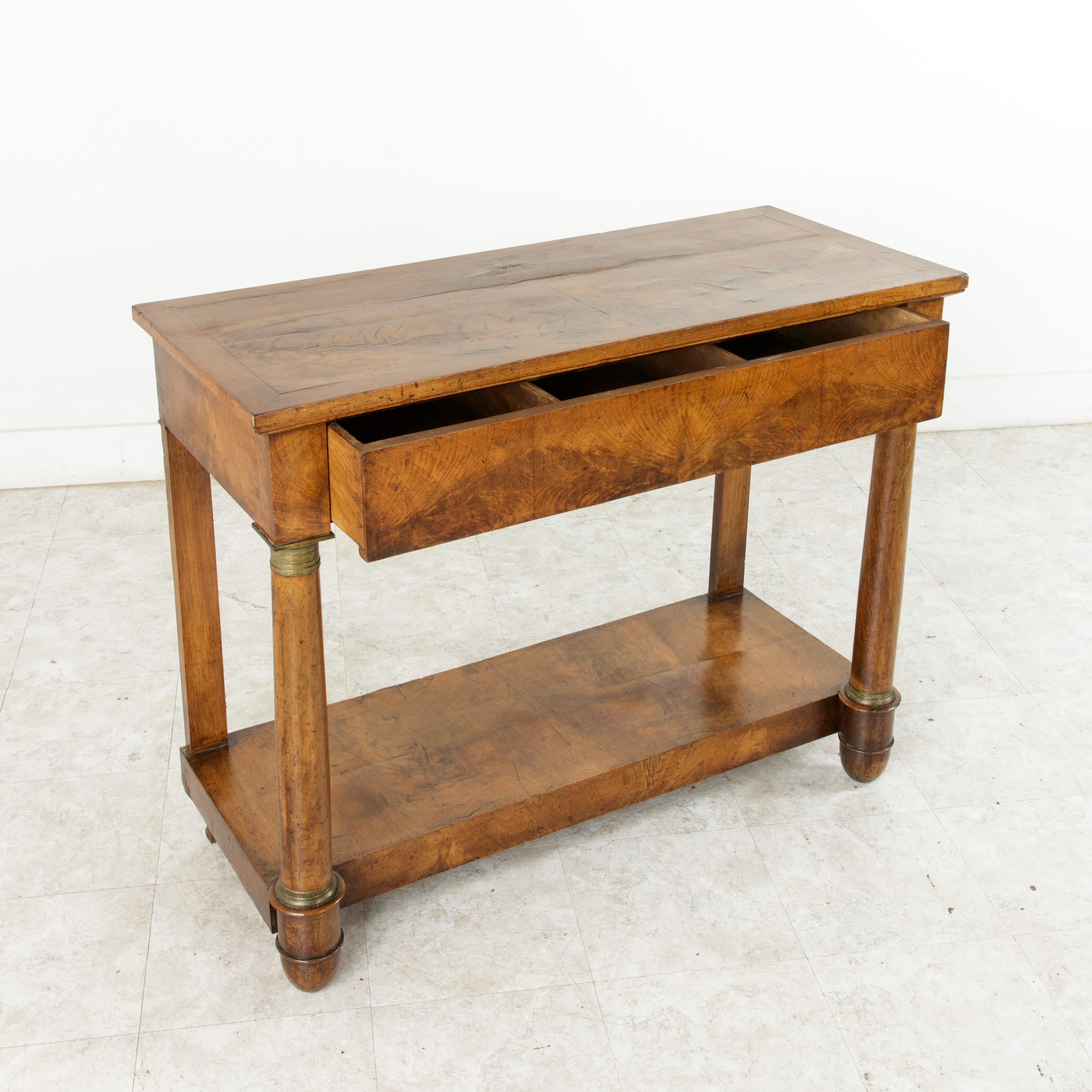 Early 19th Century, French Empire Period Burl Walnut Console Table with Drawer 10