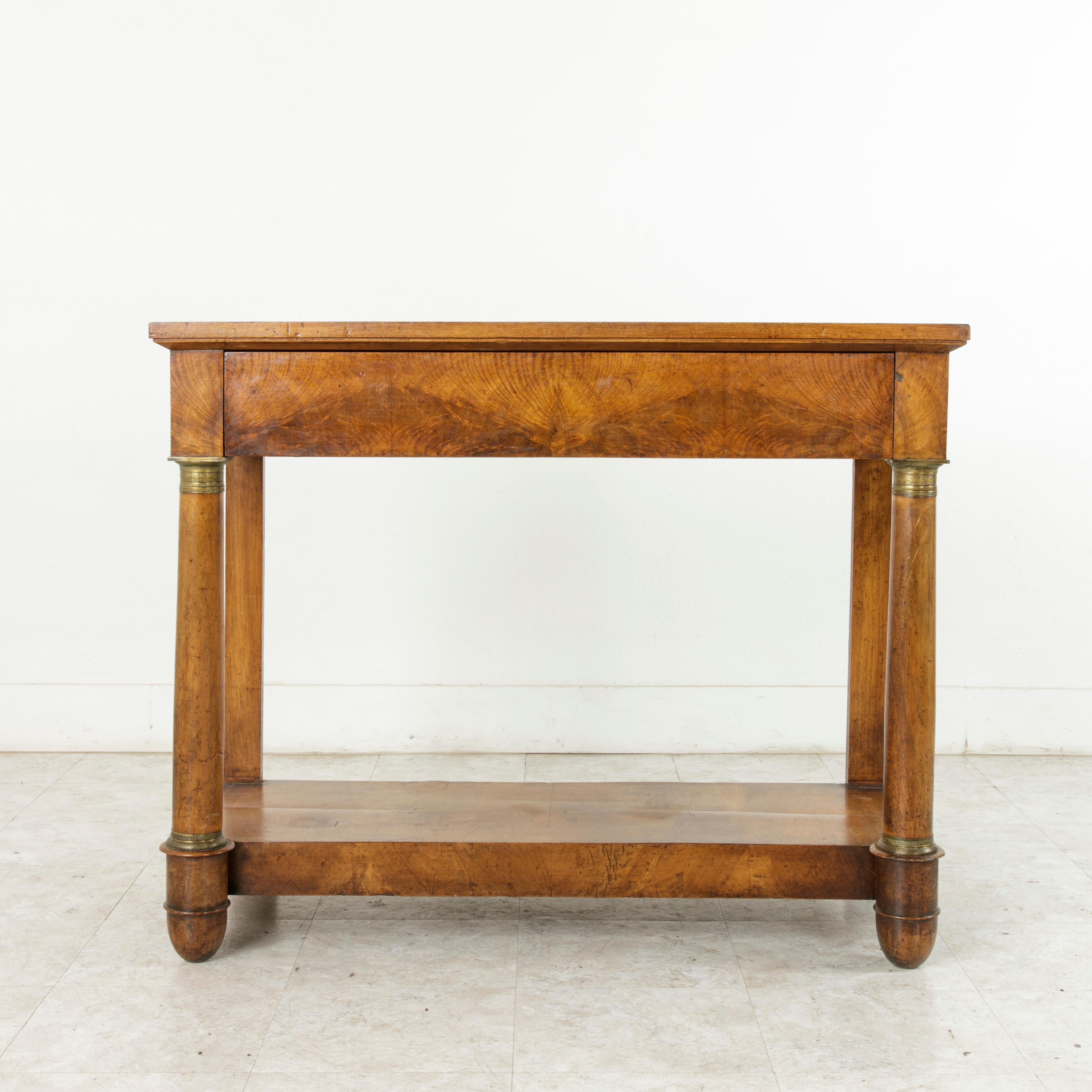 Early 19th Century, French Empire Period Burl Walnut Console Table with Drawer In Good Condition In Fayetteville, AR