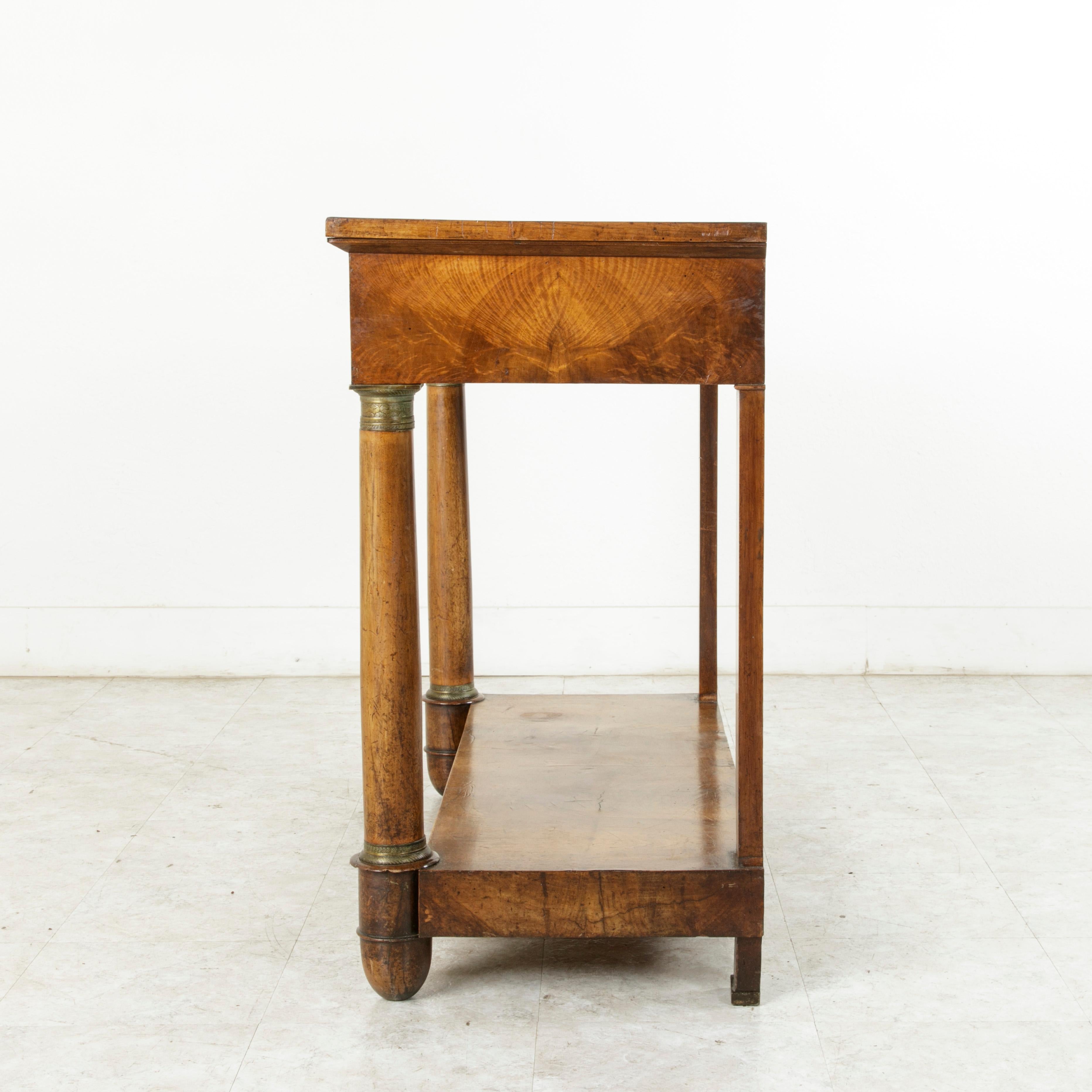 Early 19th Century, French Empire Period Burl Walnut Console Table with Drawer 1