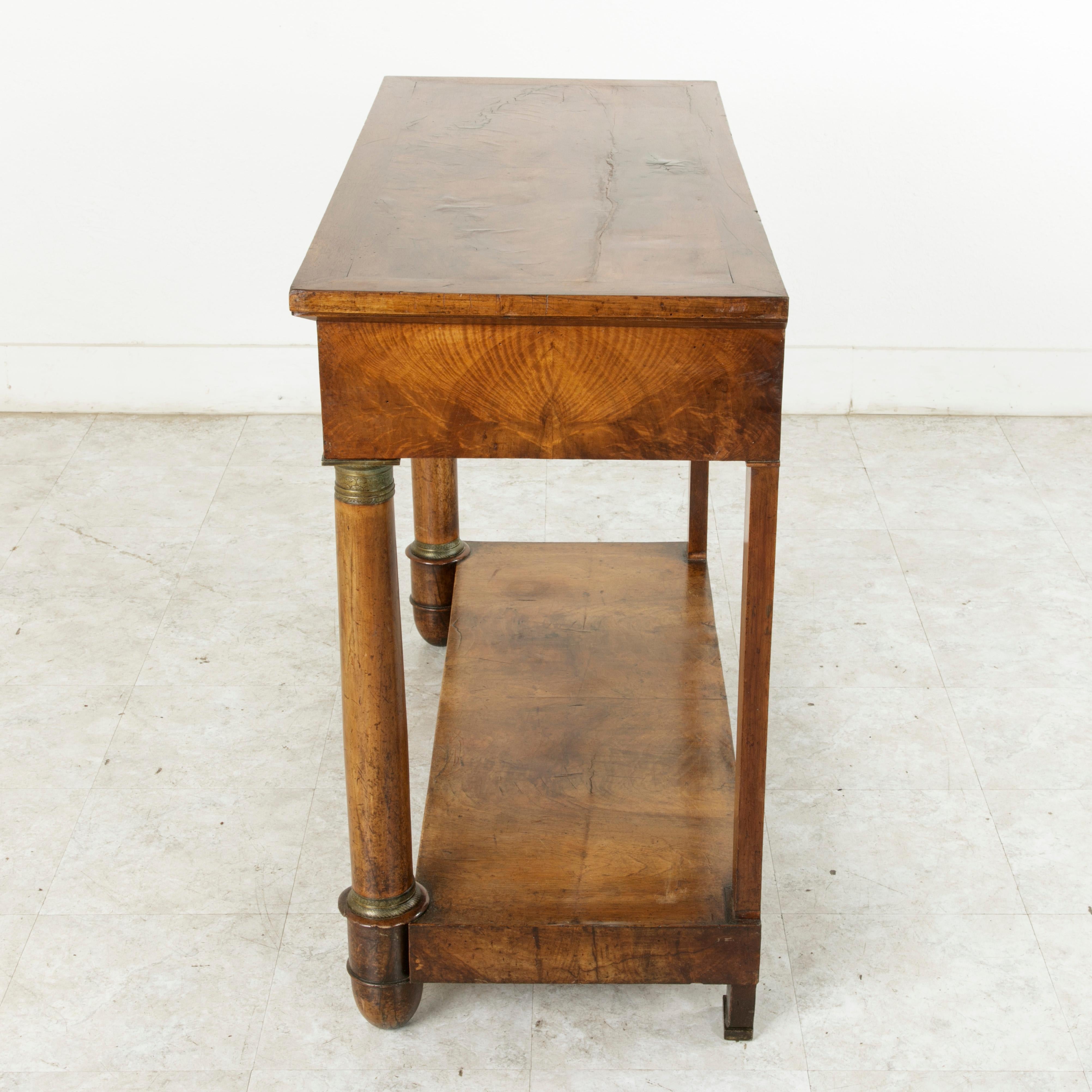 Early 19th Century, French Empire Period Burl Walnut Console Table with Drawer 2