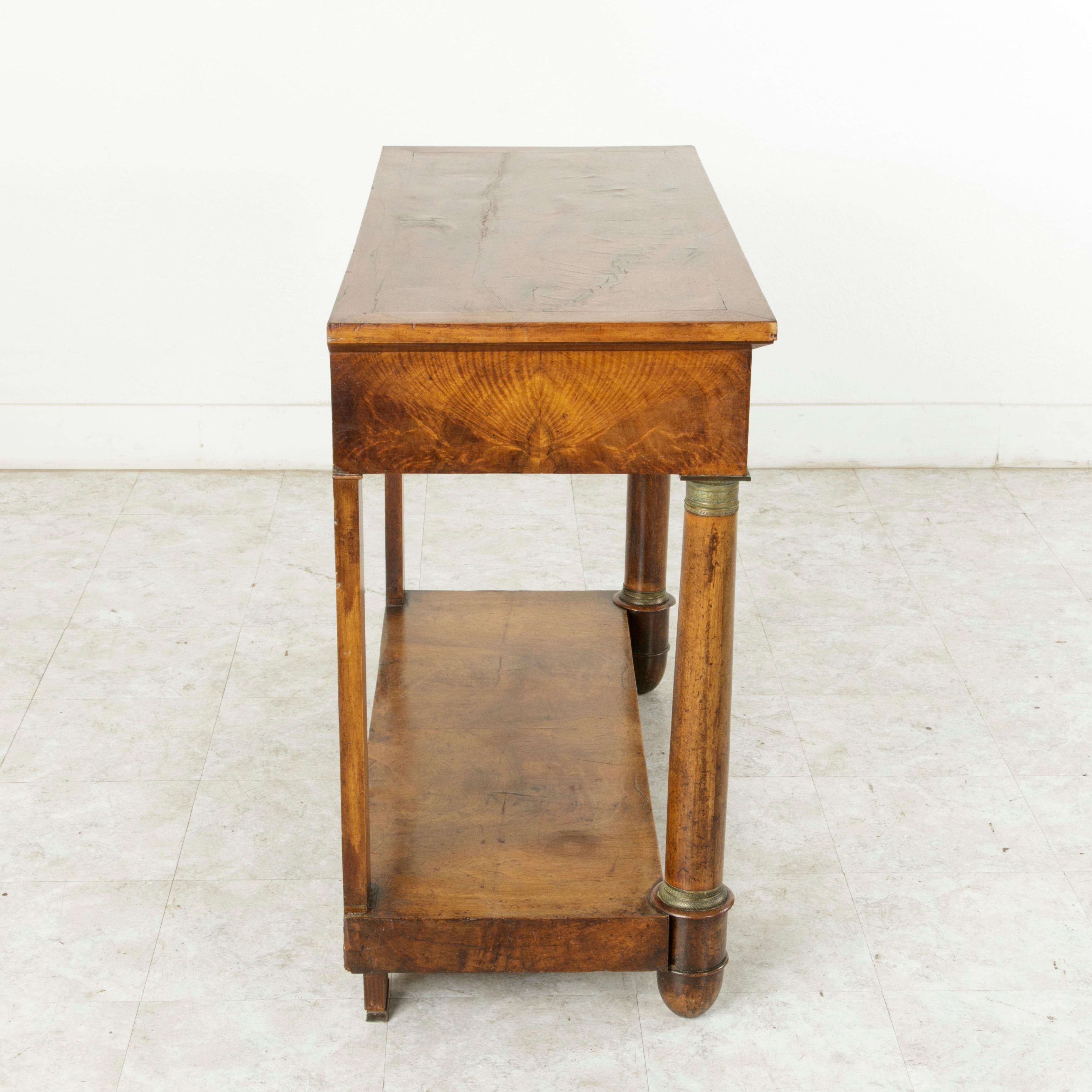 Early 19th Century, French Empire Period Burl Walnut Console Table with Drawer 4