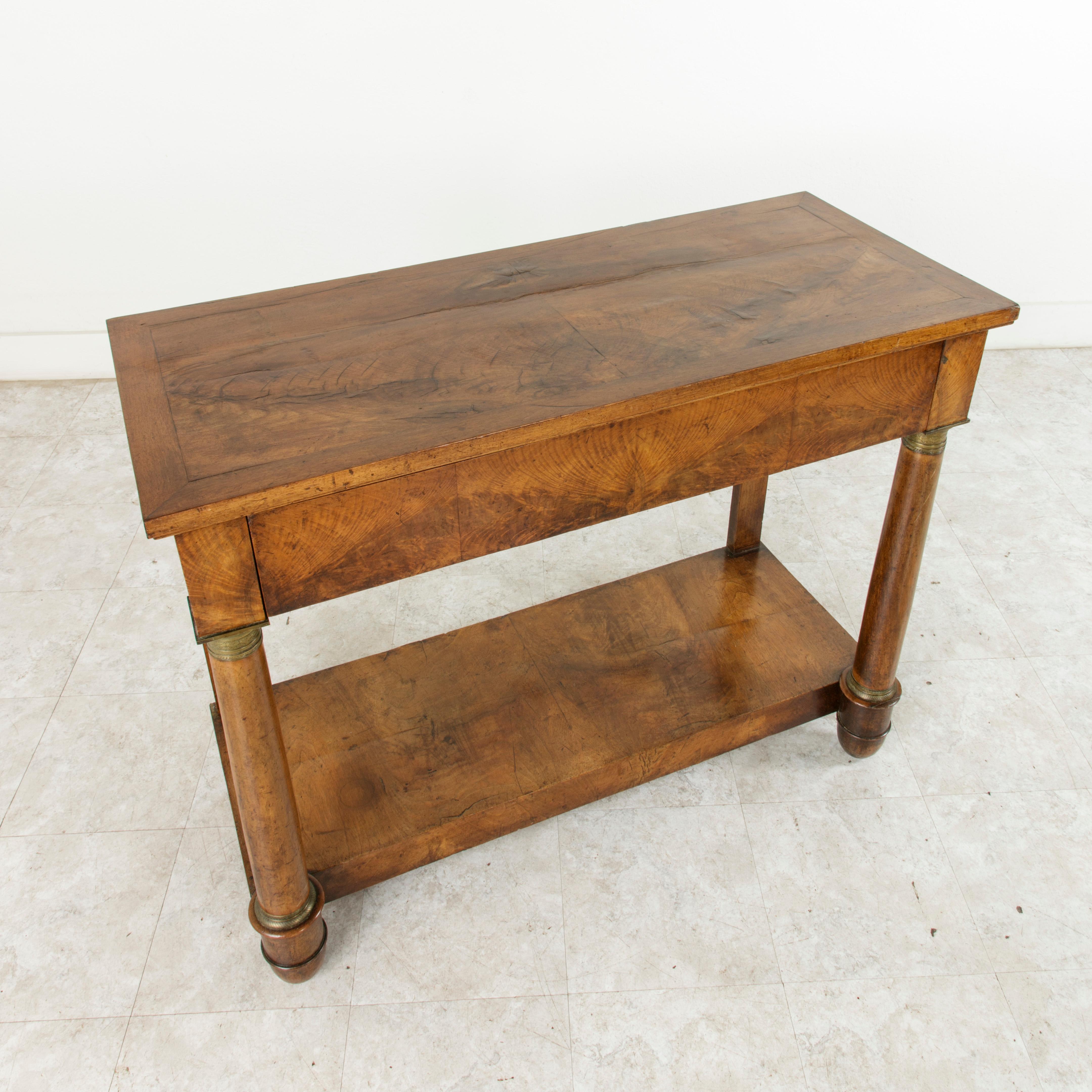 Early 19th Century, French Empire Period Burl Walnut Console Table with Drawer 6