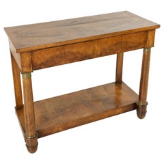 Early 19th Century, French Empire Period Burl Walnut Console Table with Drawer
