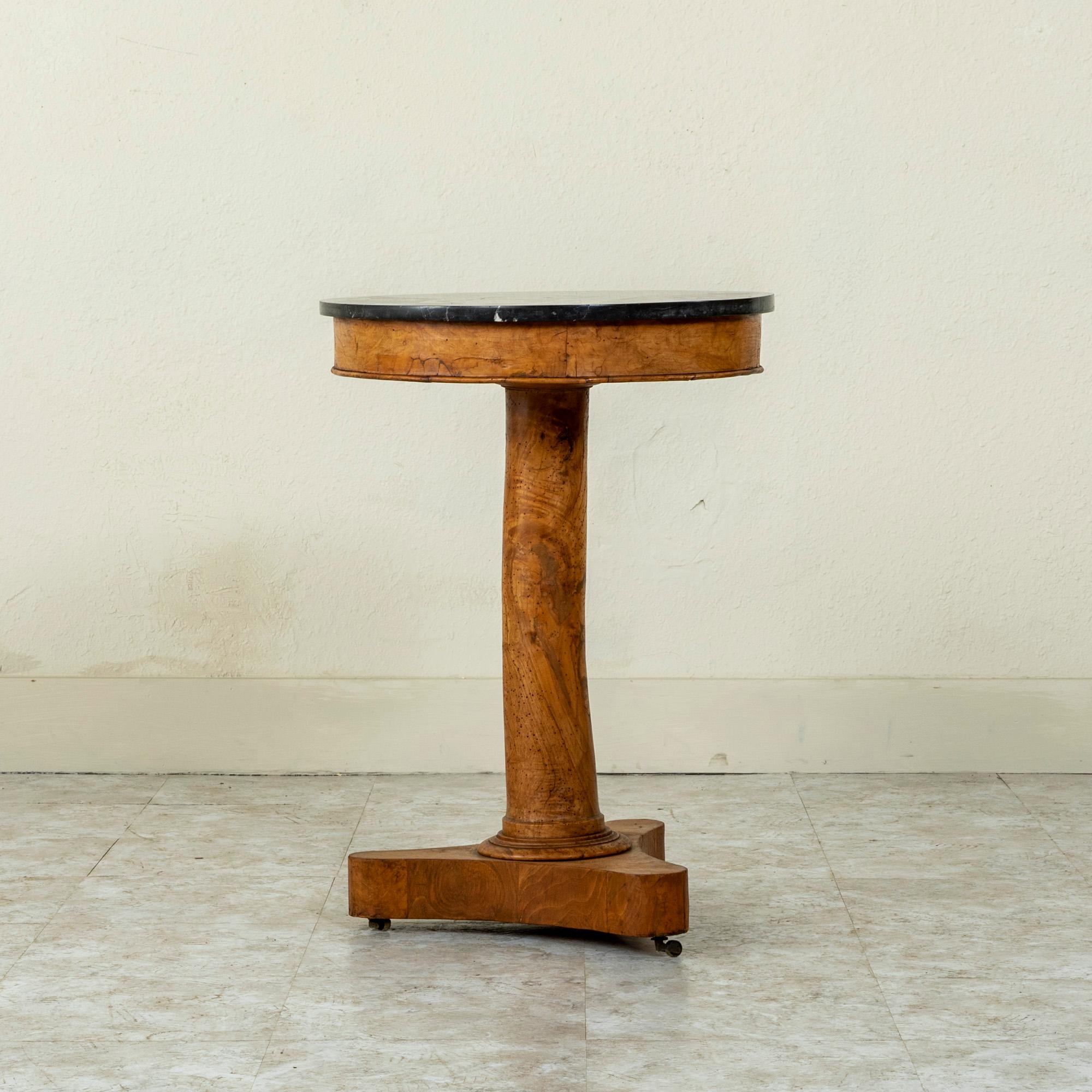 Marble Early 19th Century French Empire Period Burl Walnut Gueridon or Pedestal Table