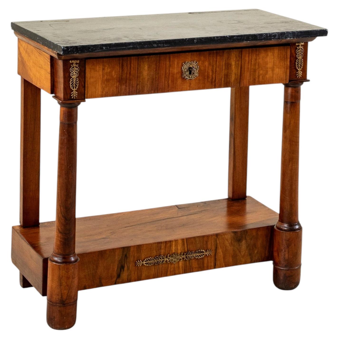 Mesa consola de caoba de principios del siglo XIX, época Imperio francés, con tapa de mármol