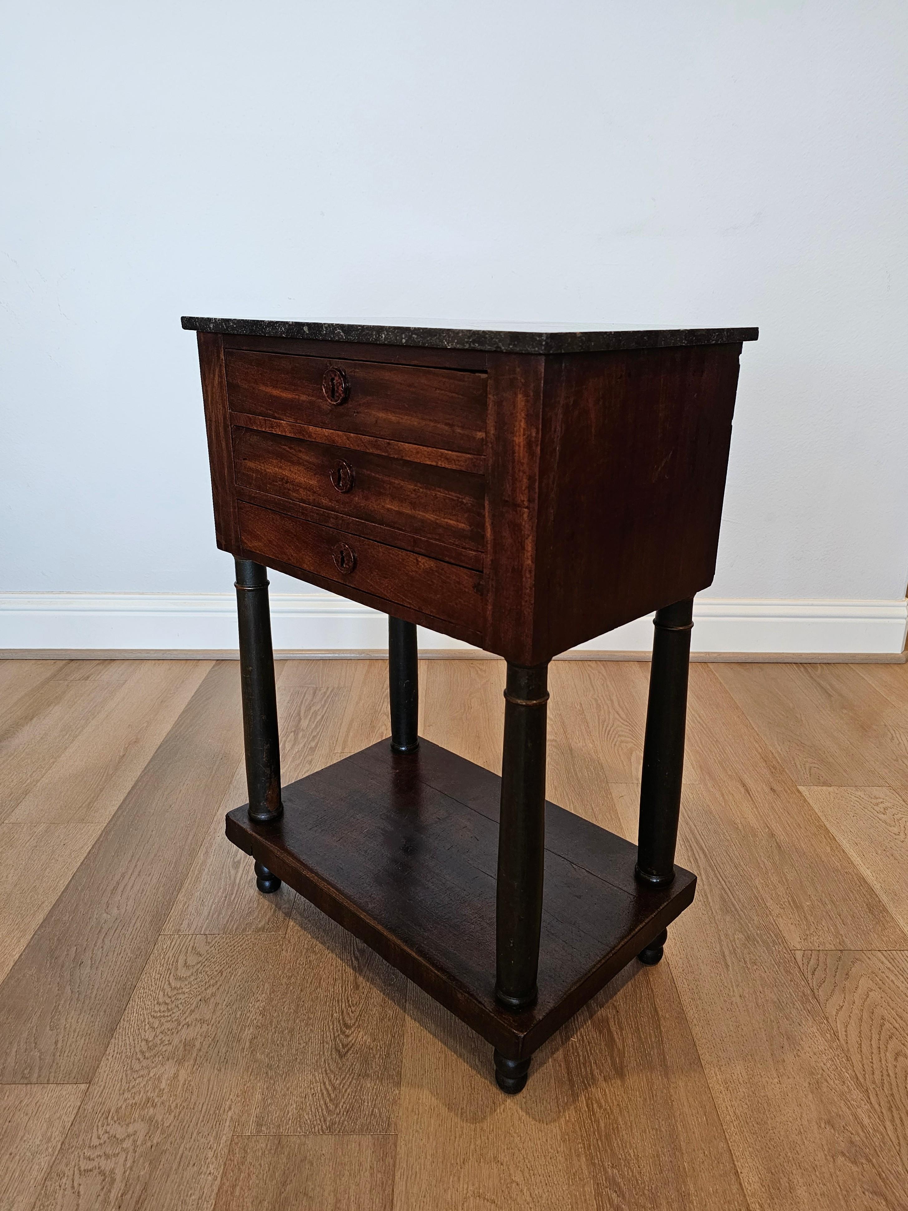 Belgian Black Marble Early 19th Century French Empire Period Mahogany Nightstand End Table For Sale