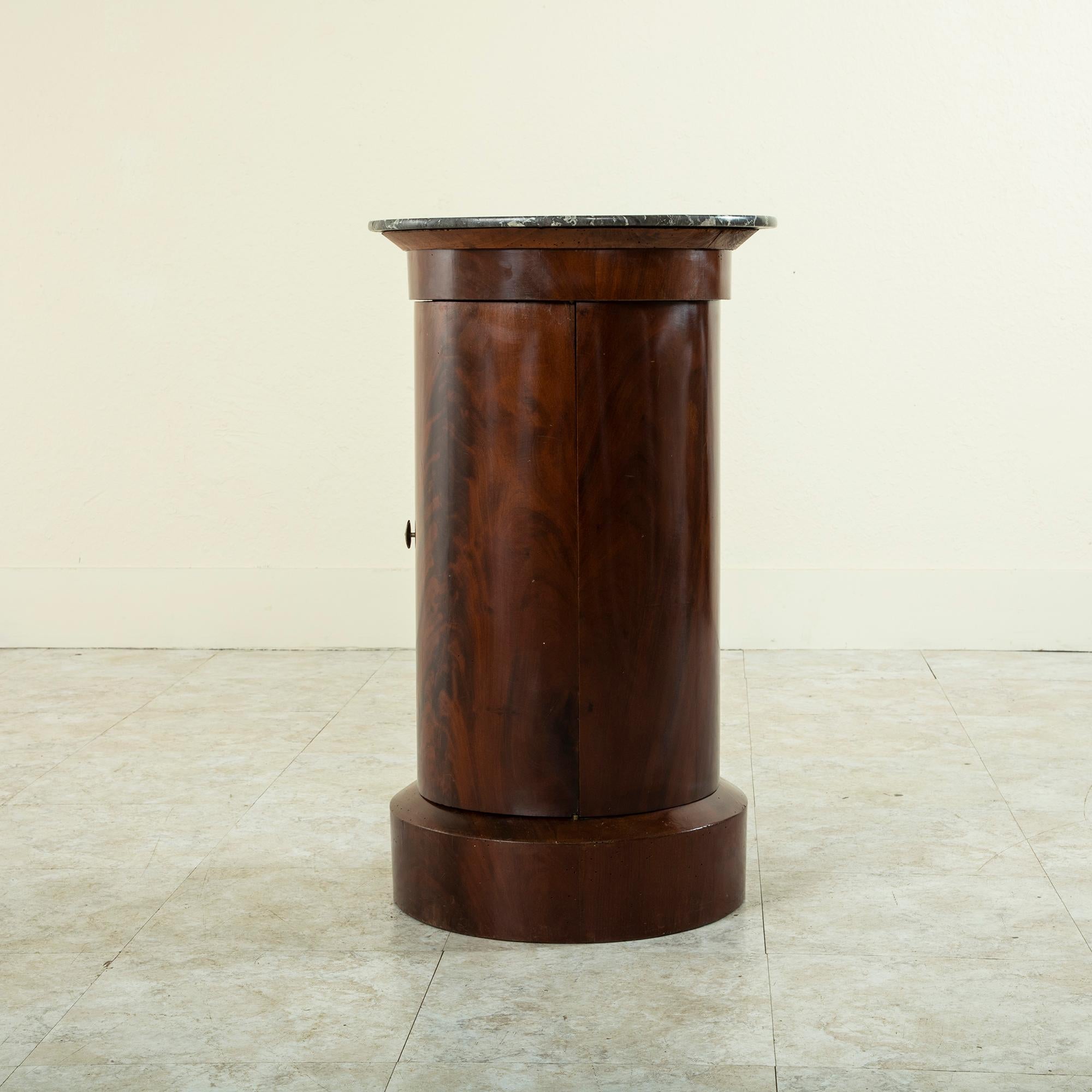 Early 19th Century French Empire Period Mahogany Somno or Drum Table with Marble 1