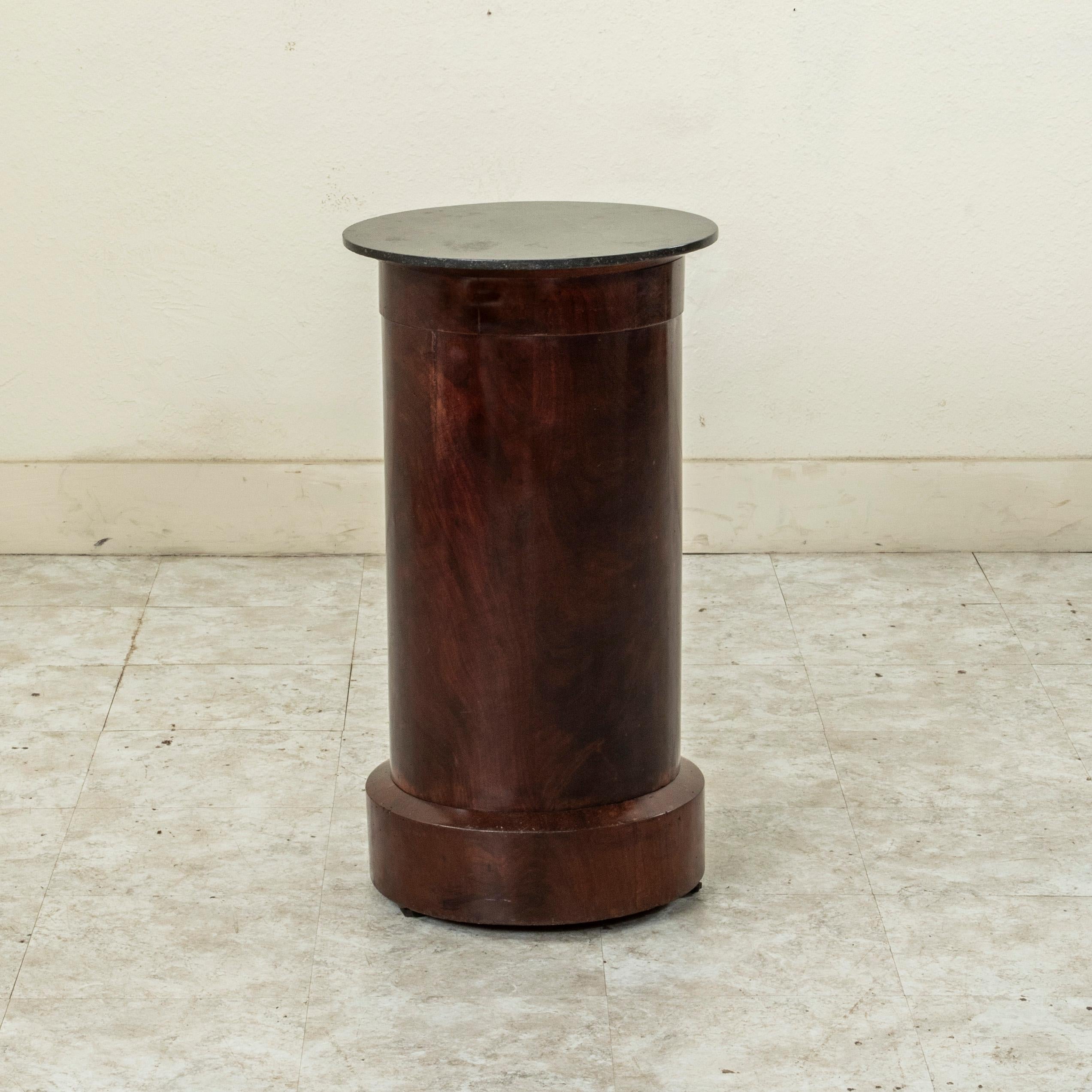 Bronze Early 19th Century French Empire Period Mahogany Somno or Drum Table with Marble For Sale