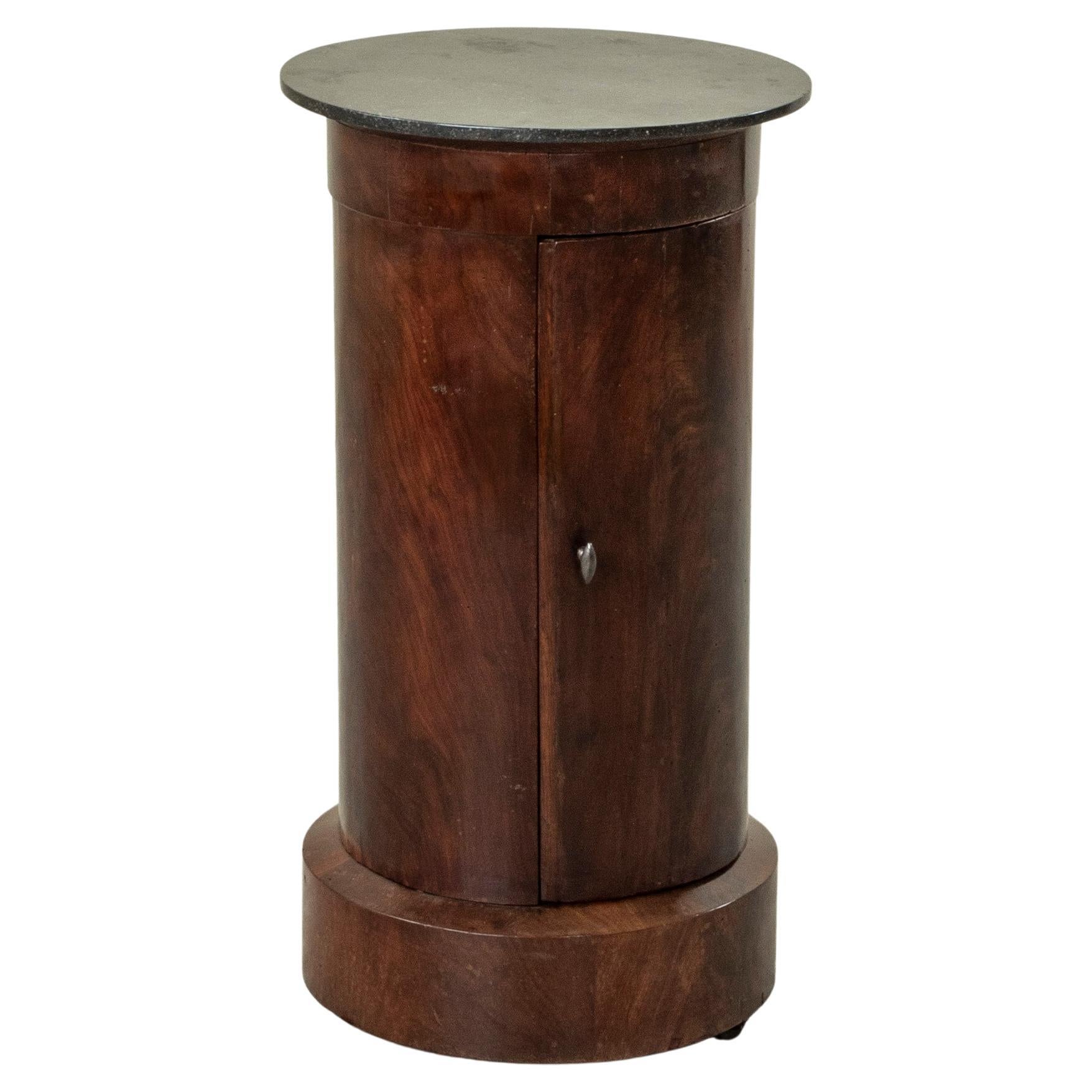 Early 19th Century French Empire Period Mahogany Somno or Drum Table with Marble For Sale