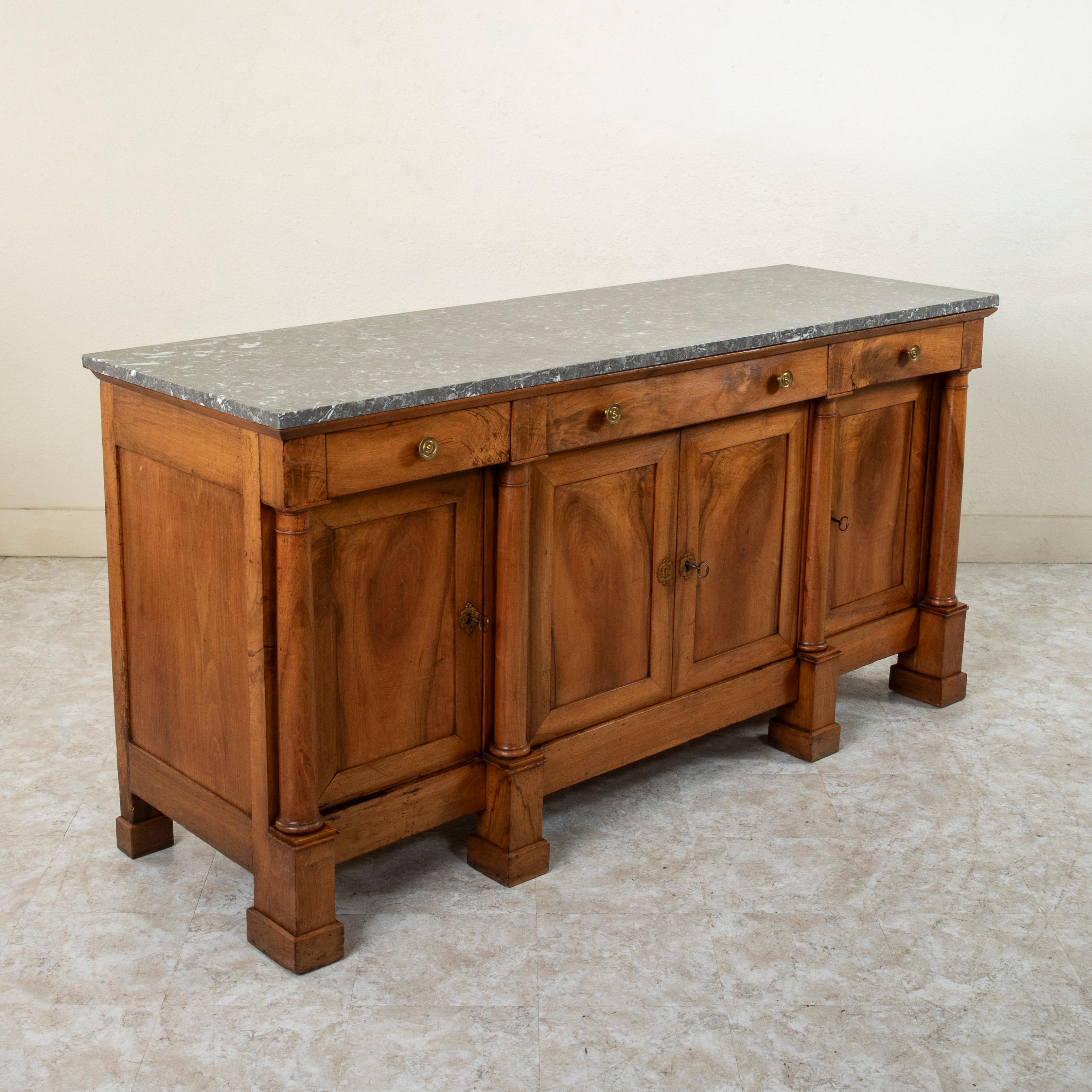 Early 19th Century French Empire Period Walnut and Marble Enfilade or Sideboard In Good Condition In Fayetteville, AR