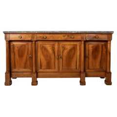 Early 19th Century French Empire Period Walnut and Marble Enfilade or Sideboard