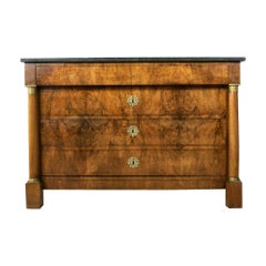 Early 19th Century French Empire Period Walnut Commode or Chest, Marble Top