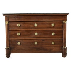 Early 19th Century French Empire Period Walnut Commode or Chest, Marble Top