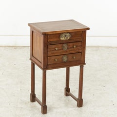 Early 19th Century French Empire Period Walnut Nightstand Side Table with Bronze