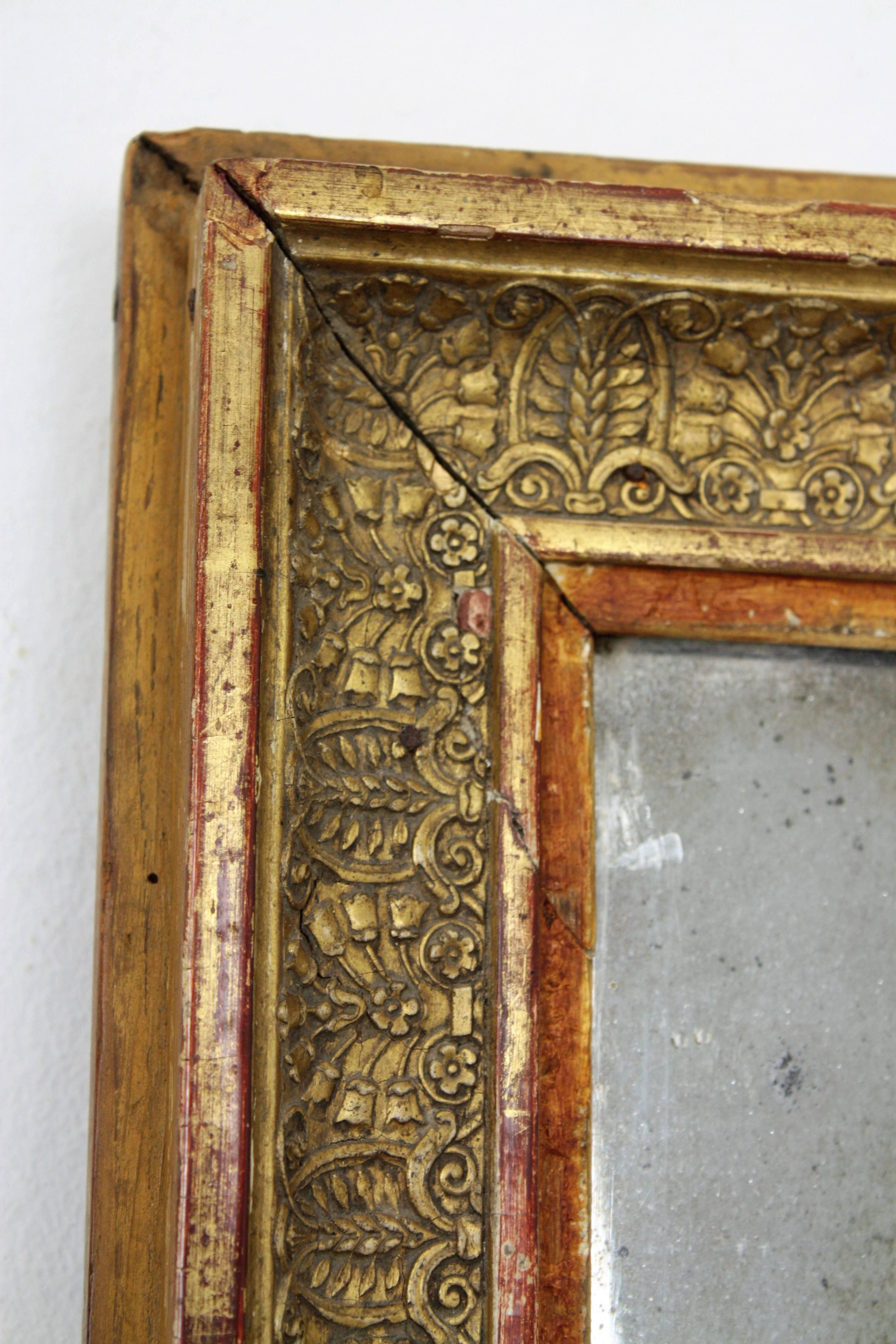 Gesso Early 19th Century French Empire Red and Gold Giltwood Rectangular Mirror