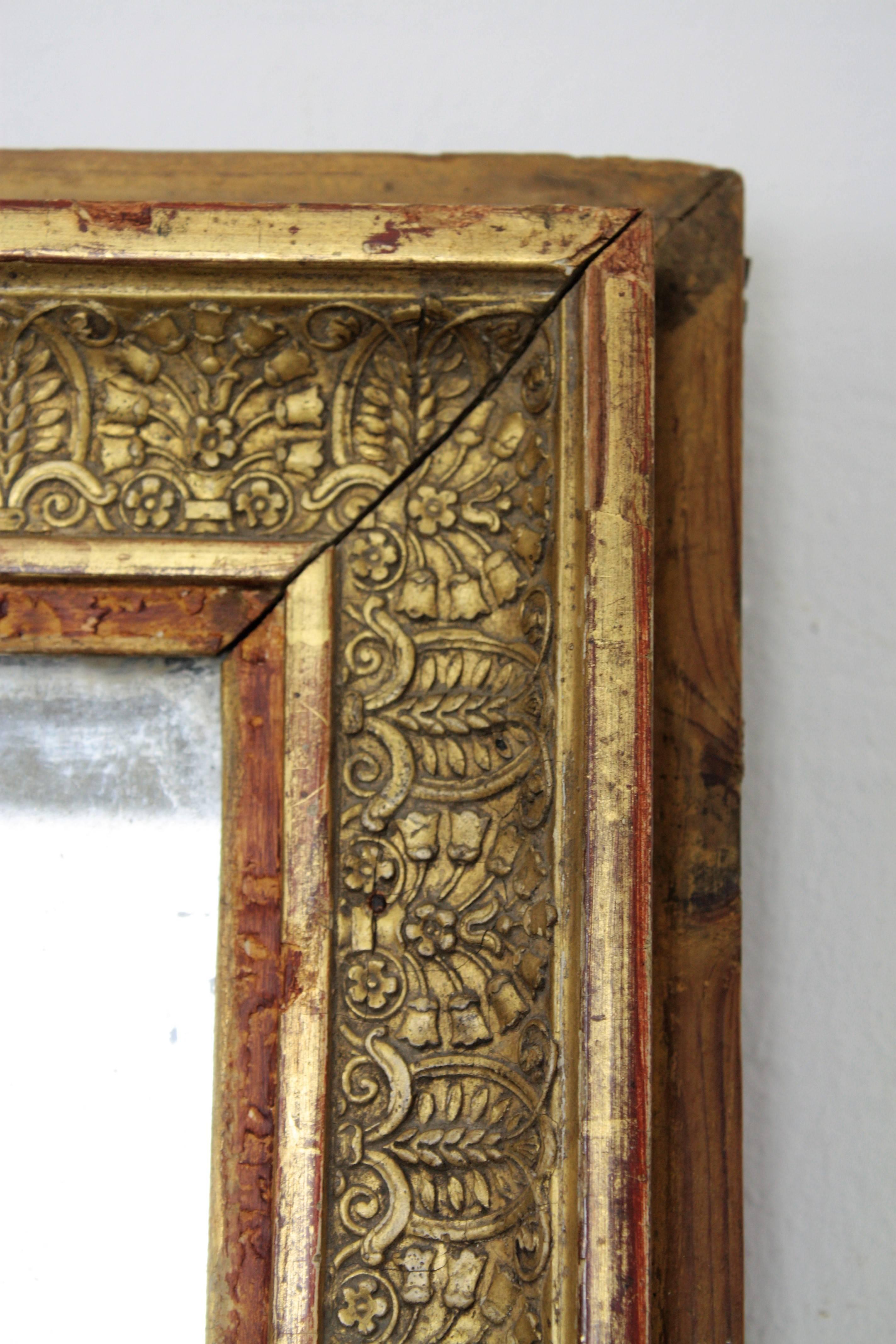 Early 19th Century French Empire Red and Gold Giltwood Rectangular Mirror 1