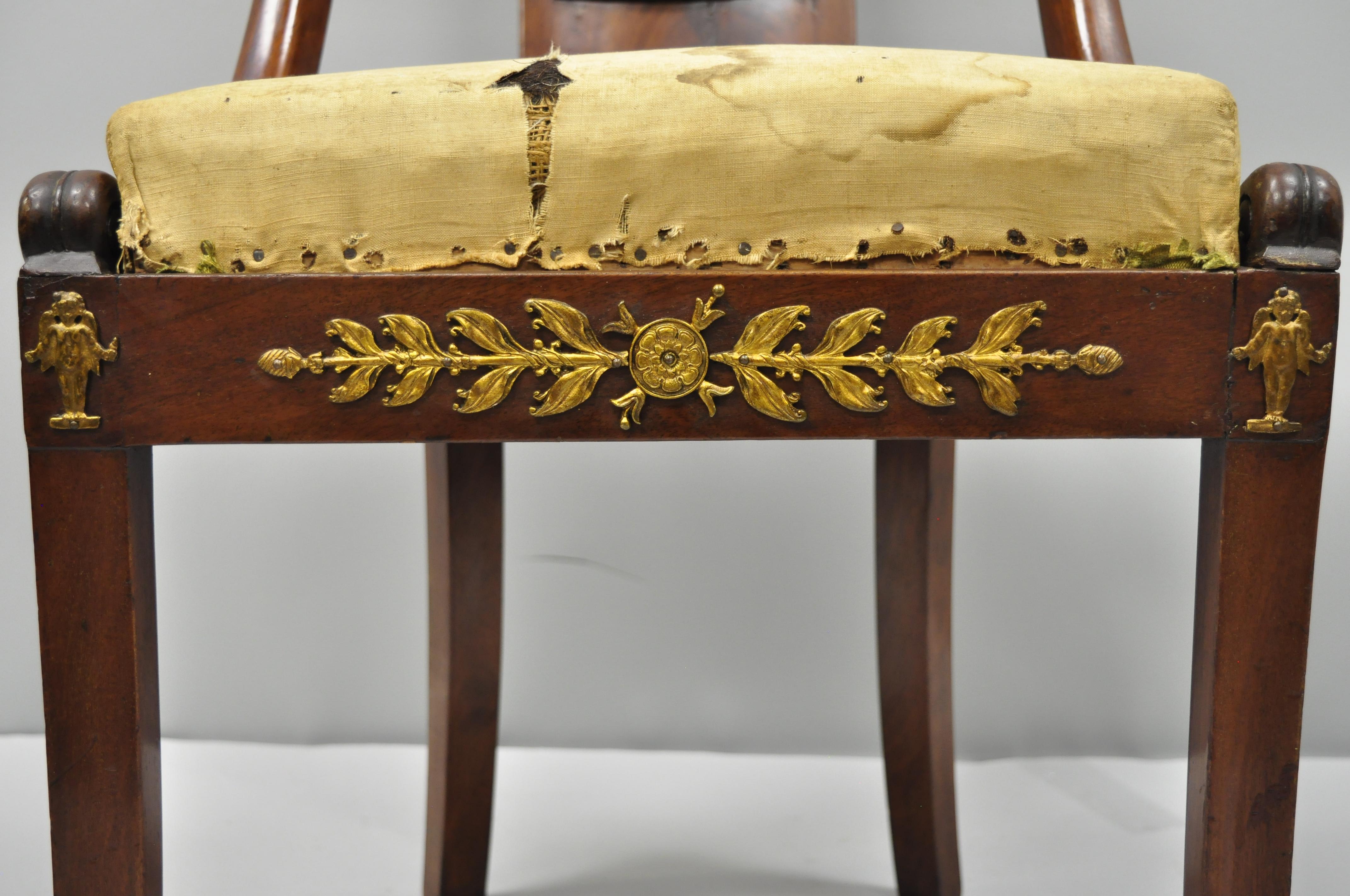 Early 19th Century French Empire Regency Mahogany Side Chair with Bronze Ormolu For Sale 8