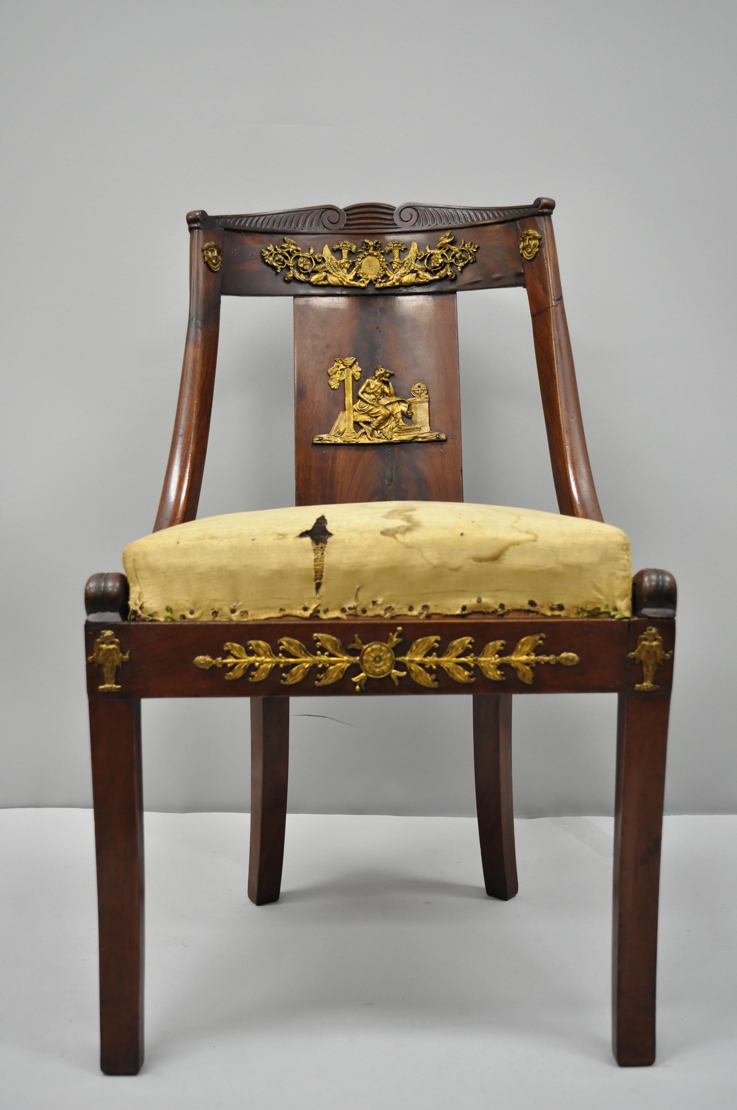 Early 19th Century French Empire Regency Mahogany Side Chair with Bronze Ormolu For Sale 13