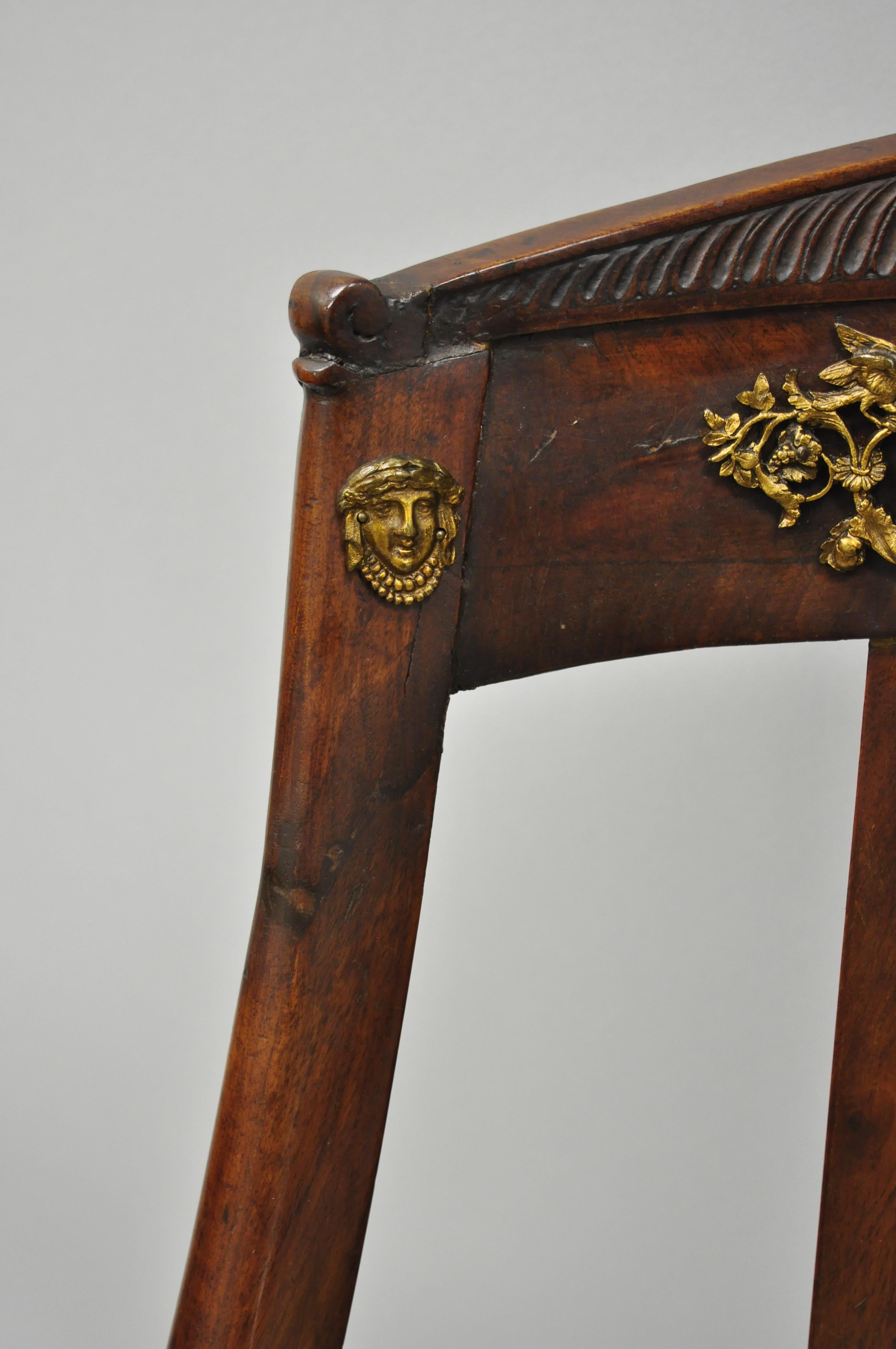 Early 19th Century French Empire Regency Mahogany Side Chair with Bronze Ormolu For Sale 3