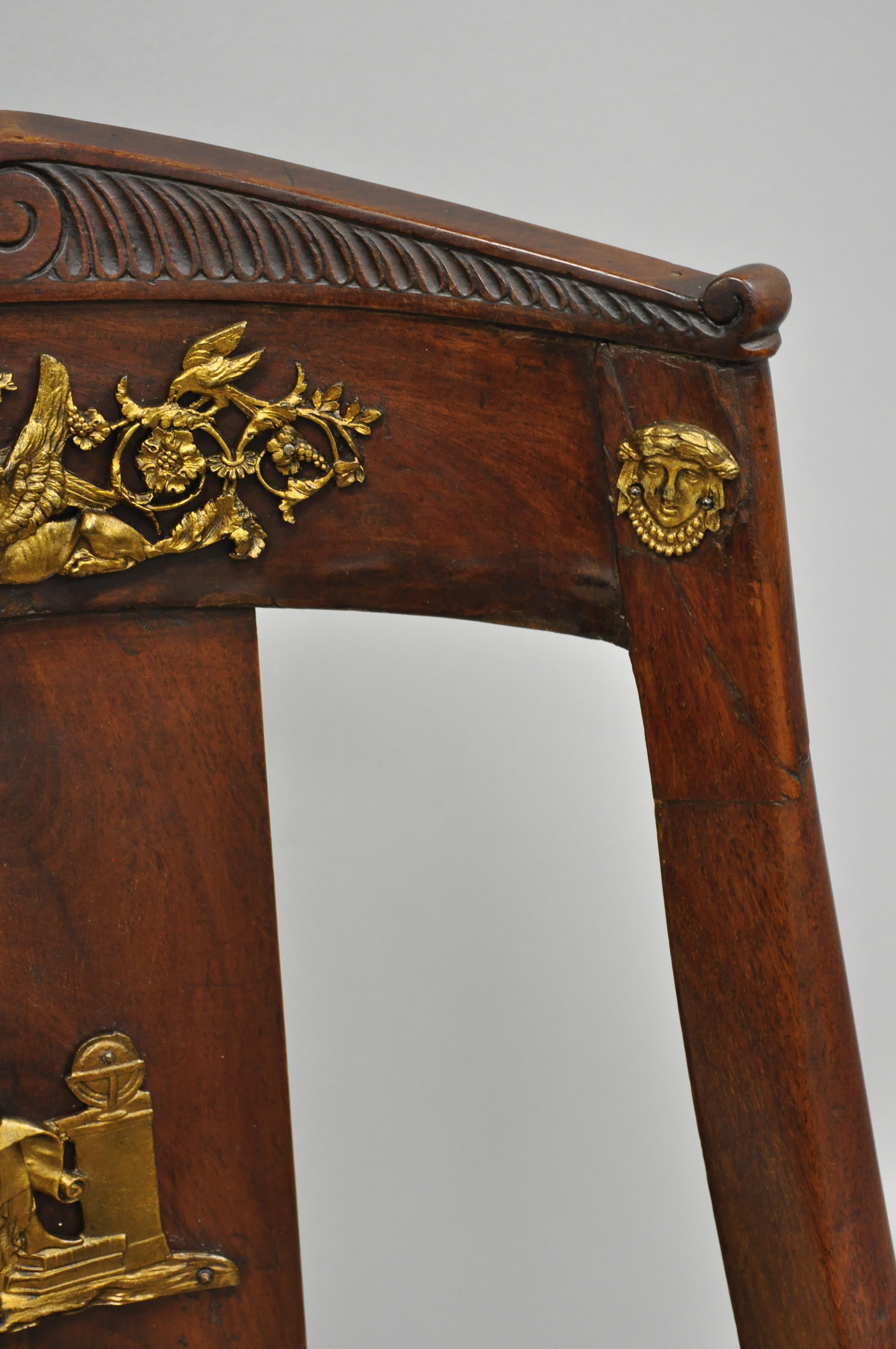 Early 19th Century French Empire Regency Mahogany Side Chair with Bronze Ormolu For Sale 4