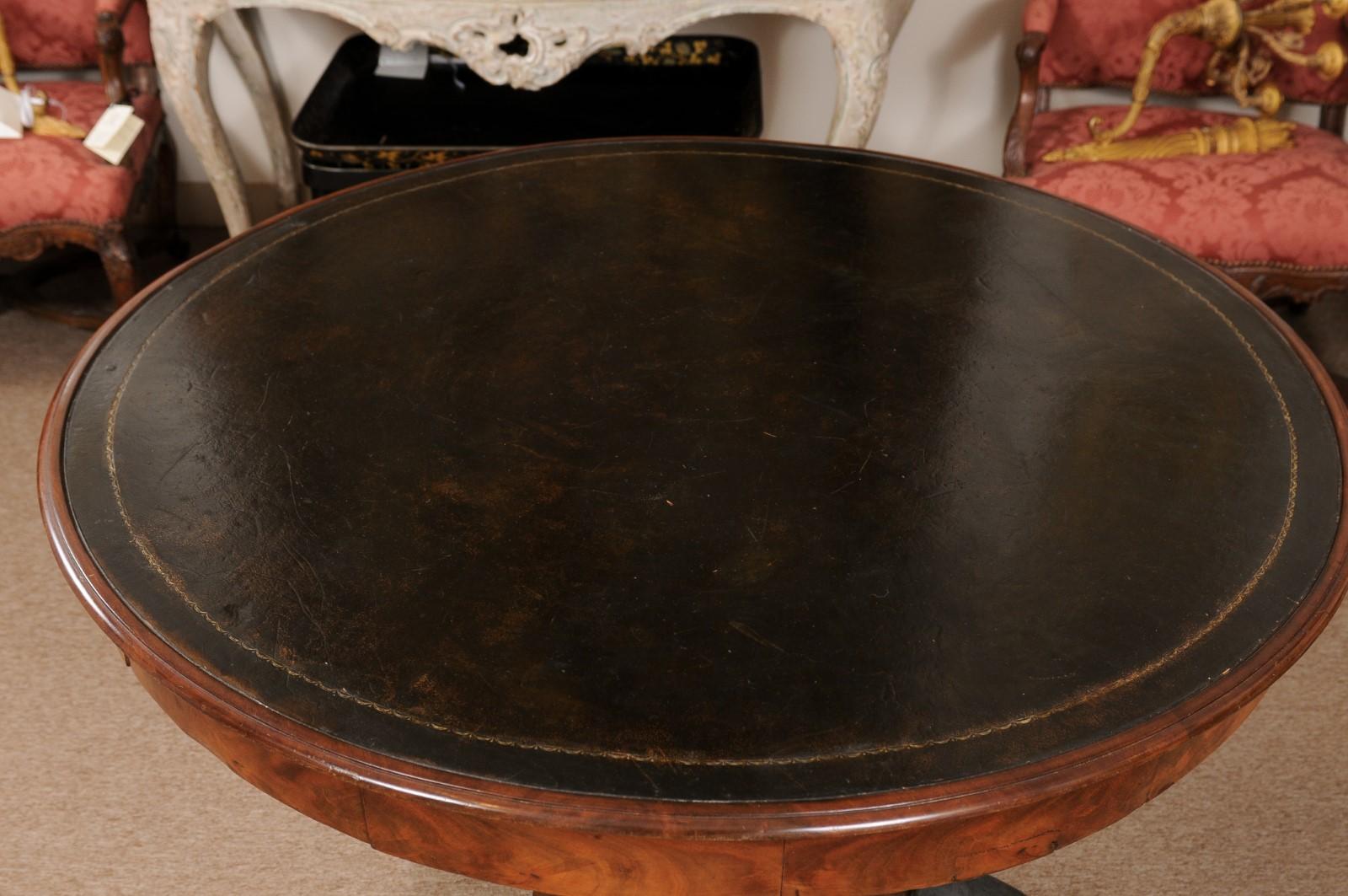 Early 19th Century French Empire Rotating Center Table with Black Leather Top  For Sale 5
