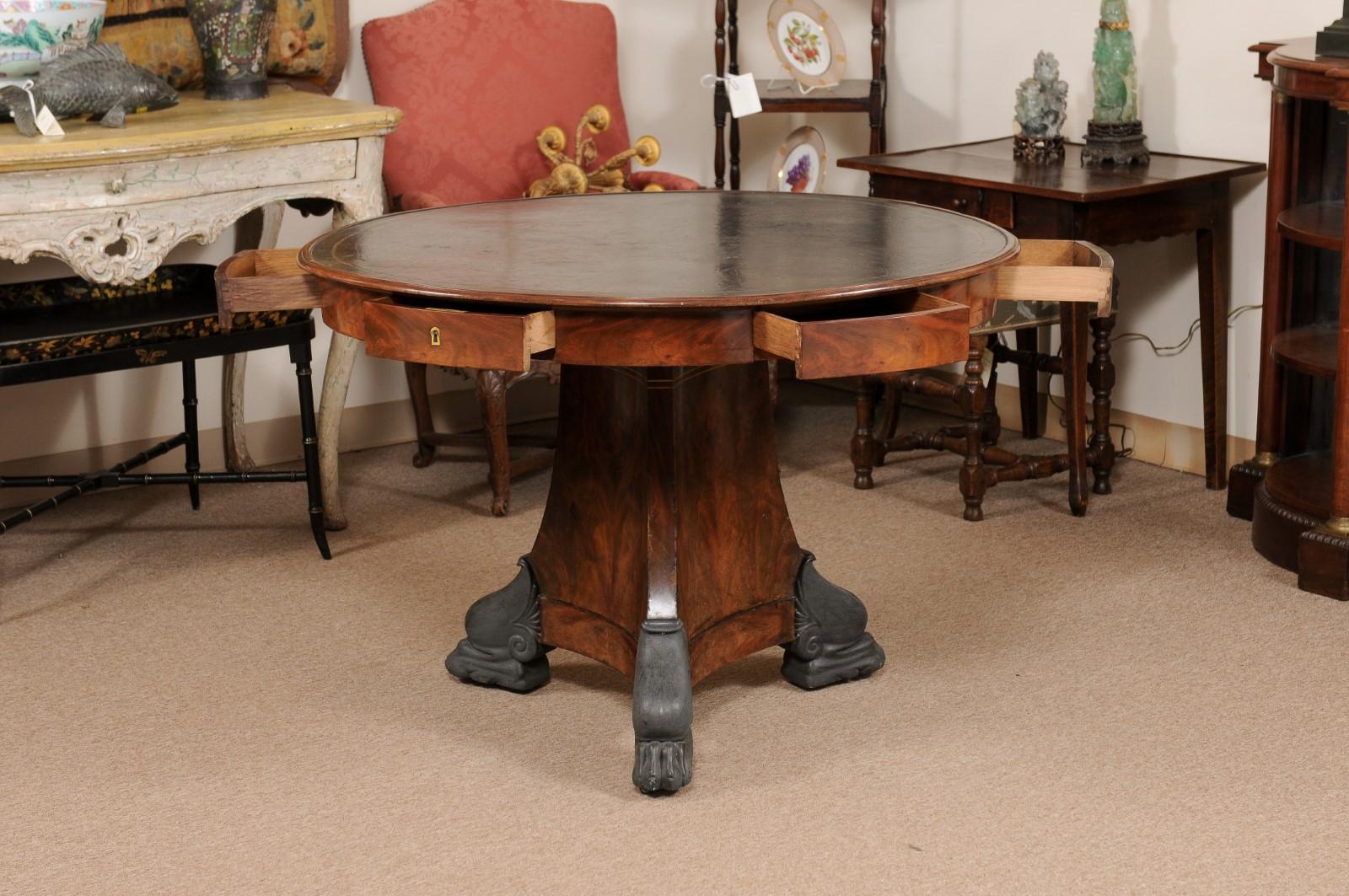 Early 19th Century French Empire Rotating Center Table with Black Leather Top  For Sale 6