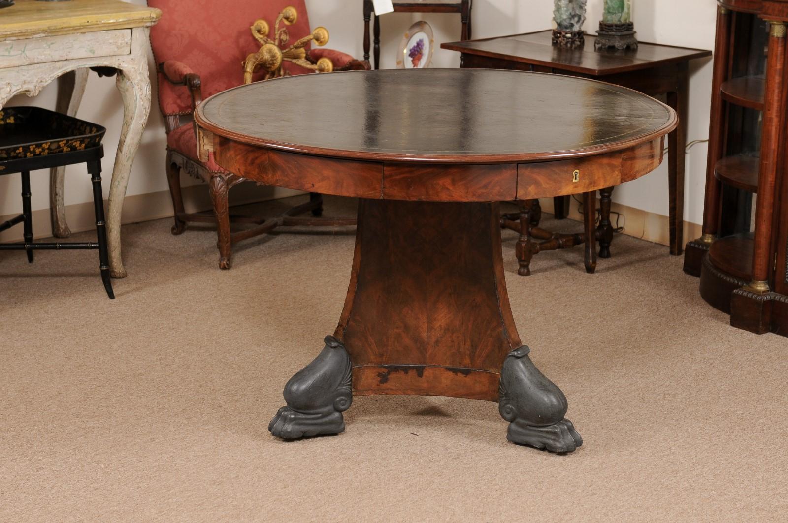 Early 19th Century French Empire Rotating Center Table with Black Leather Top  In Good Condition For Sale In Atlanta, GA
