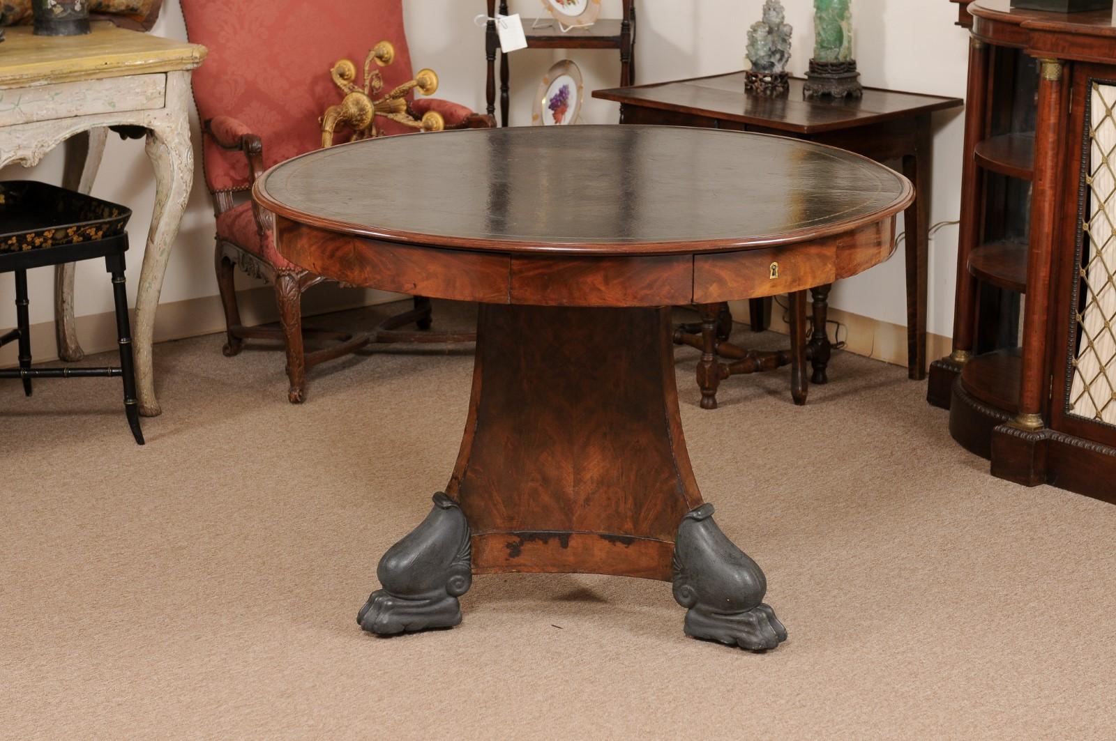 Early 19th Century French Empire Rotating Center Table with Black Leather Top  For Sale 1
