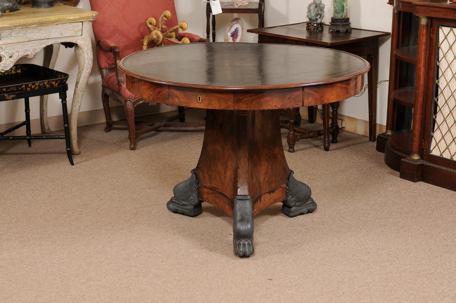 Early 19th Century French Empire Rotating Center Table with Black Leather Top  For Sale 2