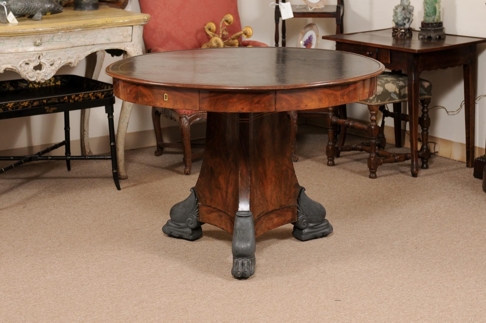 Early 19th Century French Empire Rotating Center Table with Black Leather Top  For Sale 3