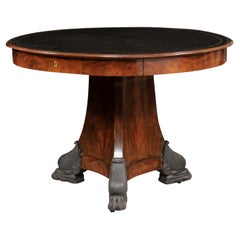 Centre de table Empire français du début du 19e siècle avec plateau en cuir noir 