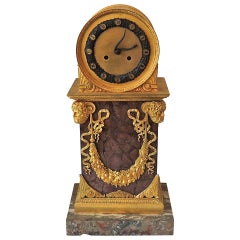 Early 19th Century French Empire, Rouge Marble Dore Bronze Mounted Figural Clock
