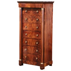 Early 19th Century French Empire Walnut and Marble Semainier Chest of Drawers