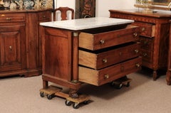Early 19th Century French Empire Walnut Commode with White Marble Top