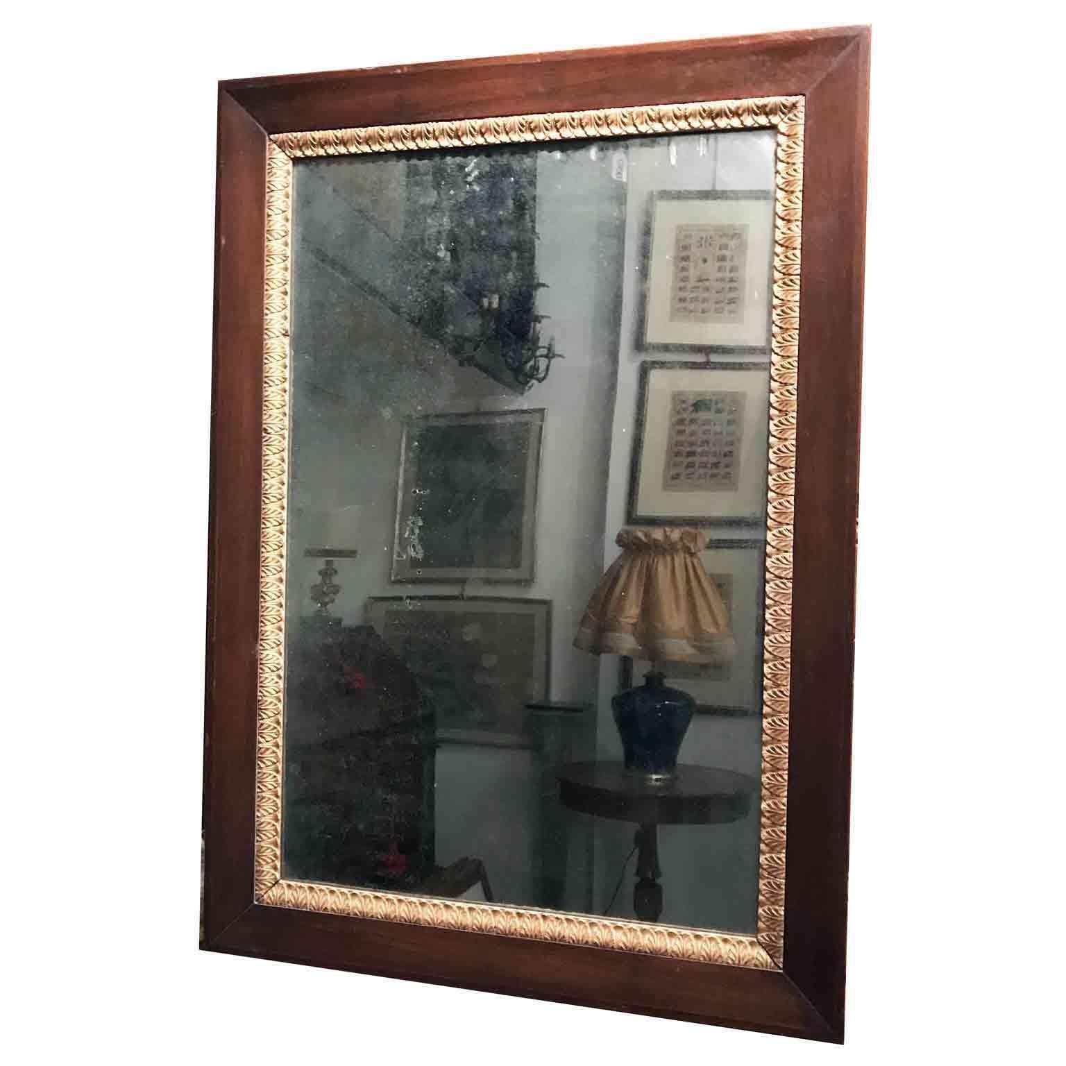 Gilt Early 19th Century French Empire Walnut Frame with Mercury Mirror