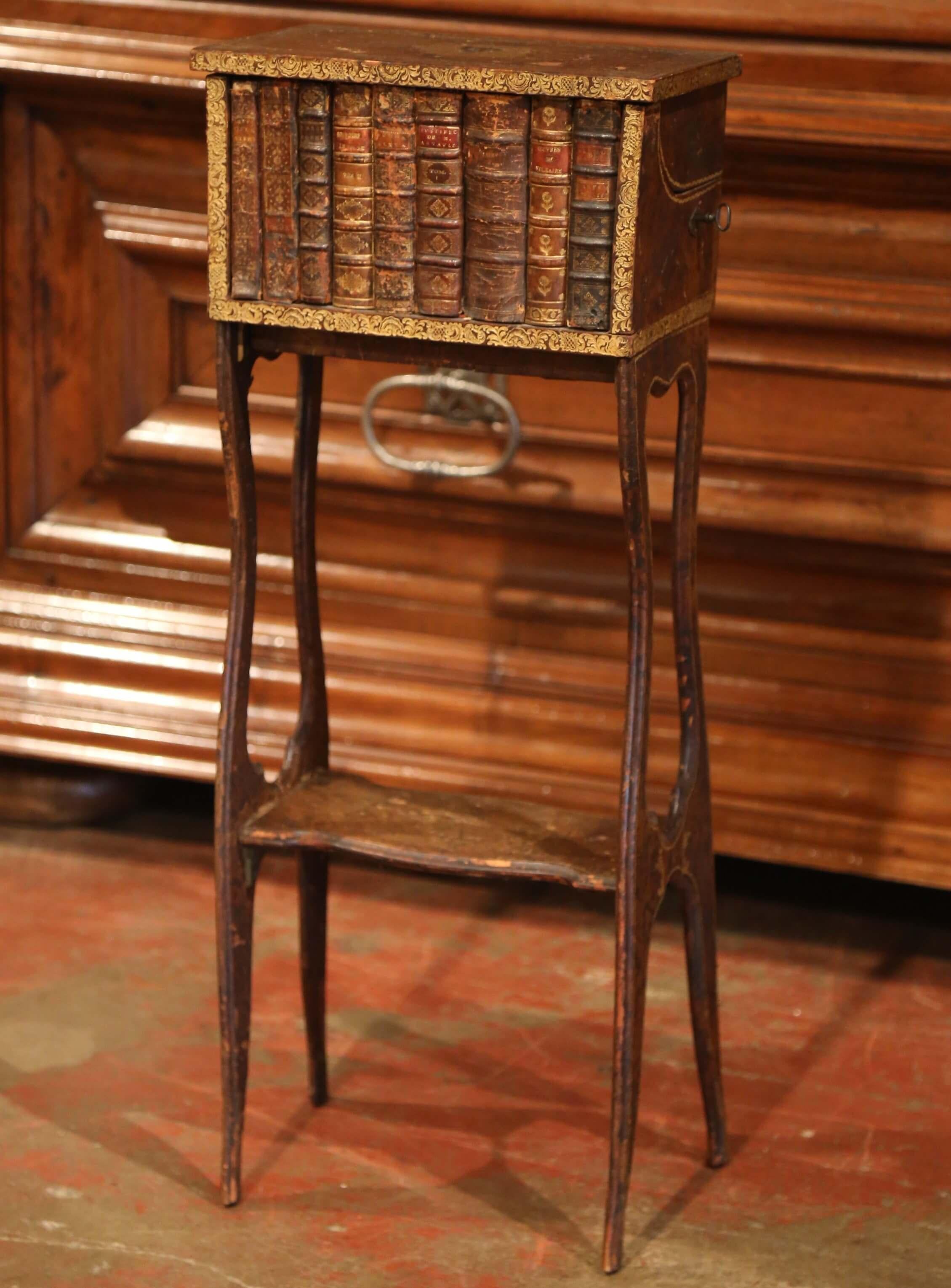 Early 19th Century French Faux Leather Bound Books Liquor Cabinet with Glasses For Sale 2